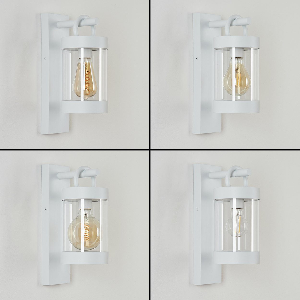 hofstein Außen-Wandleuchte moderne Wandlampe IP44 Leuchtmittel, mit ohne in Metall/Kunststoff An-/Ausschalter, Weiß/Klar, E27, aus und 1x Dämmerungssensor