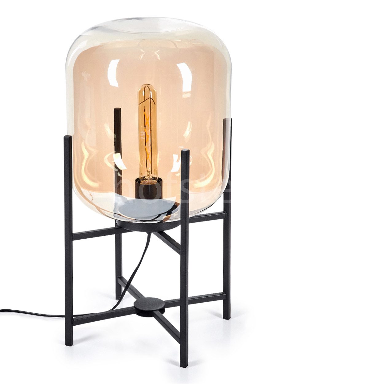 hofstein Tischleuchte Tischlampe aus Metall/Glas in Schwarz/Bernsteinfarben günstig online kaufen