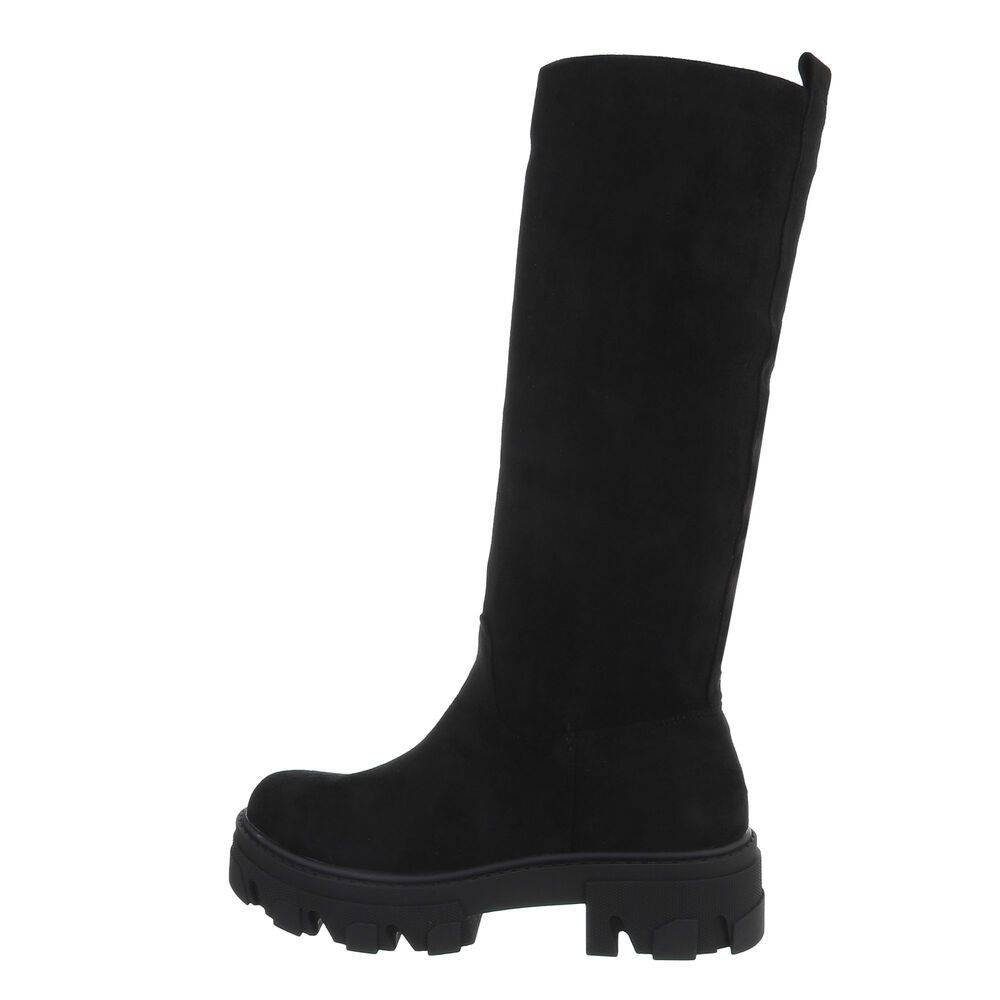 Ital-Design Damen Freizeit Stiefel Blockabsatz Plateaustiefel in Schwarz