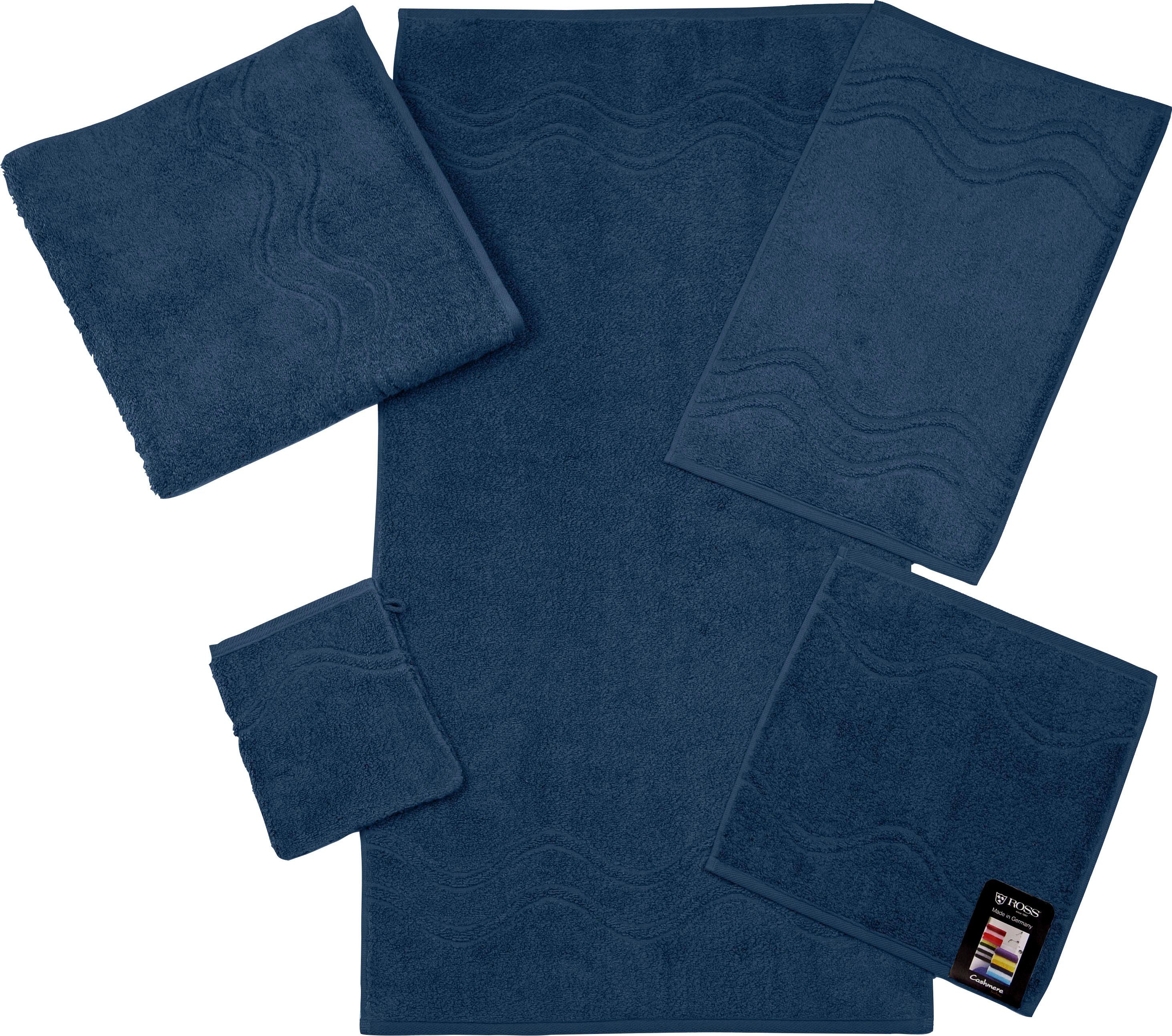 (6-tlg), nachtblau Cashmere mit ROSS Waschhandschuh Wellen-Bordüre feeling