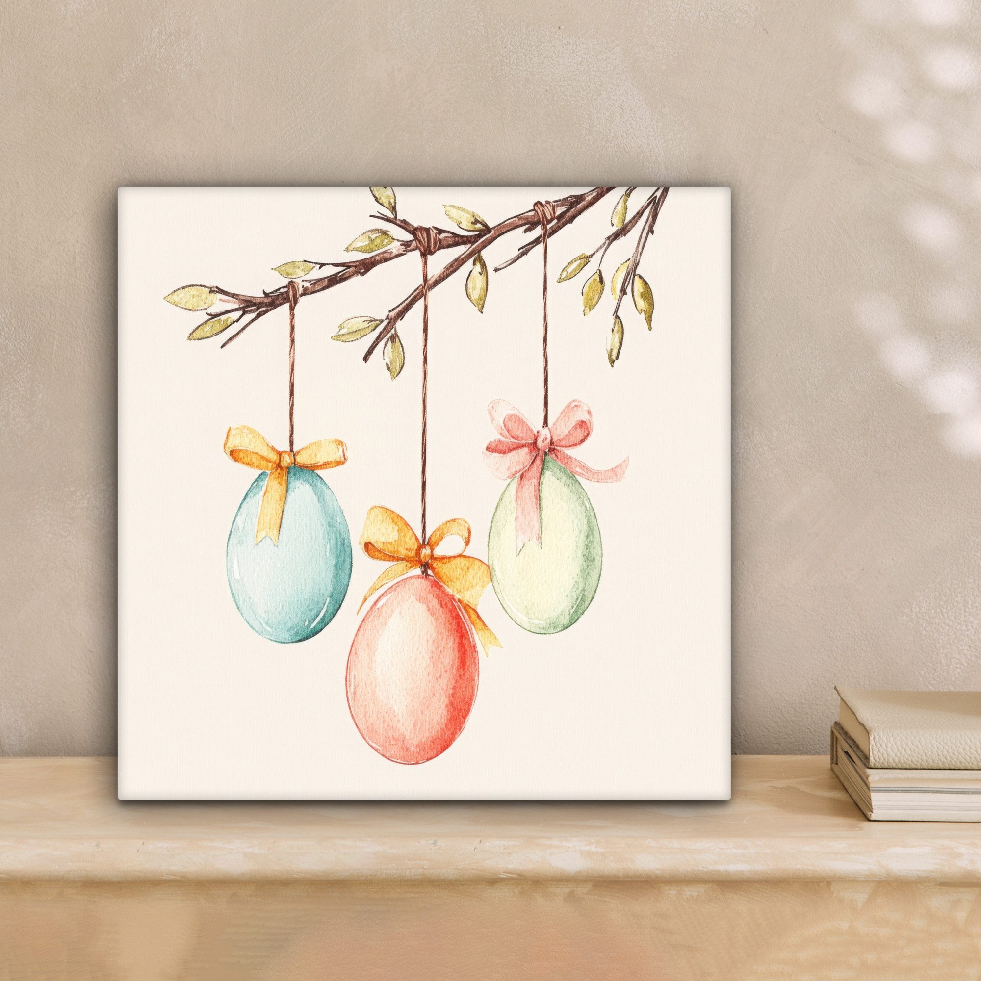 OneMillionCanvasses® Leinwandbild Osterkuchen - Schleife - Eier - Ostern Deko, Fotodruck (1 St), Wandbild, Deko Schlafzimmer Wohnzimmer Flur 20x20 cm