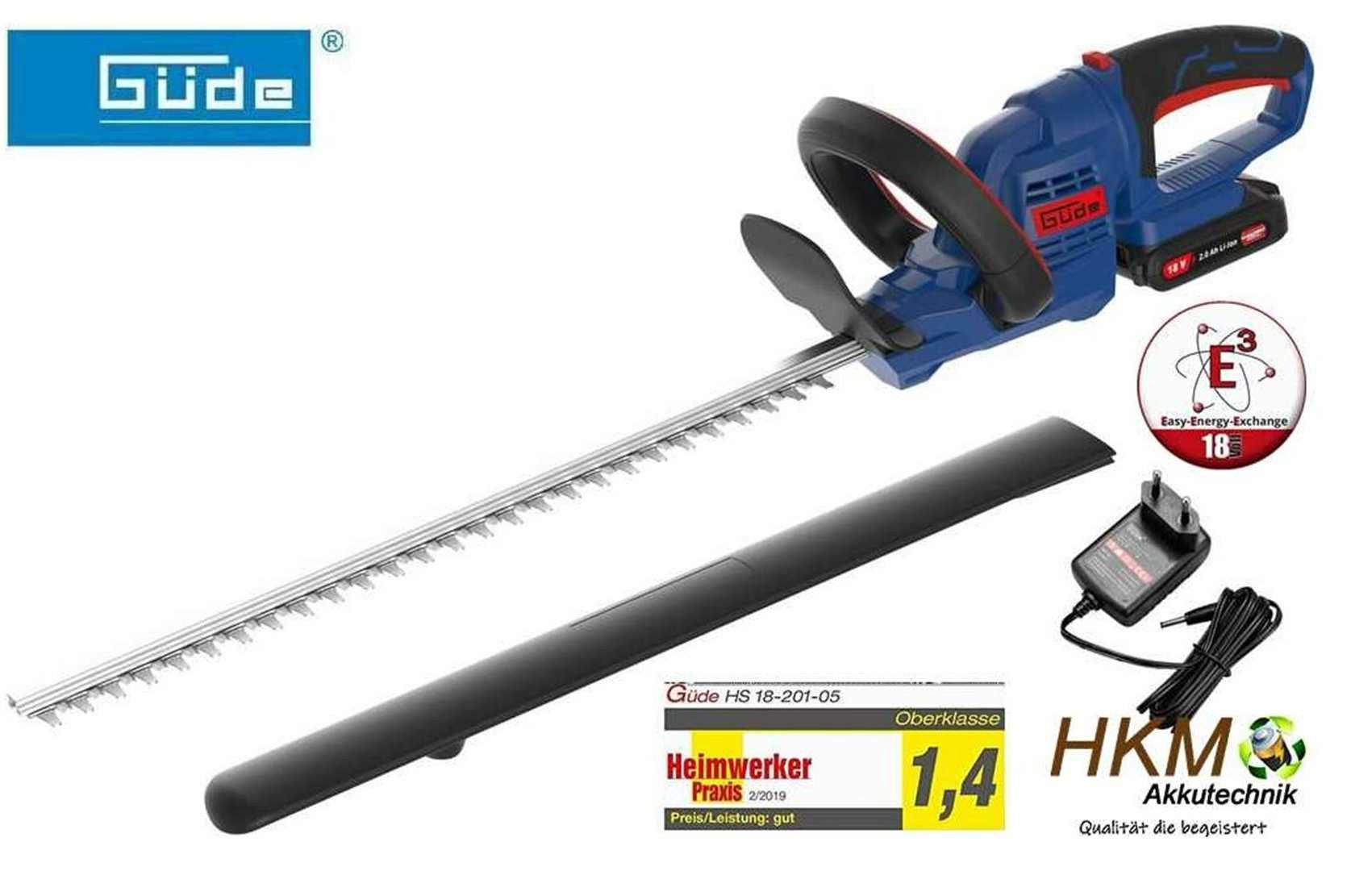 Güde Akku-Heckenschere Güde Heckenschere HS 18-201-05 + Akku 2.0 Ah & Ladegerät E³ Akkusystem