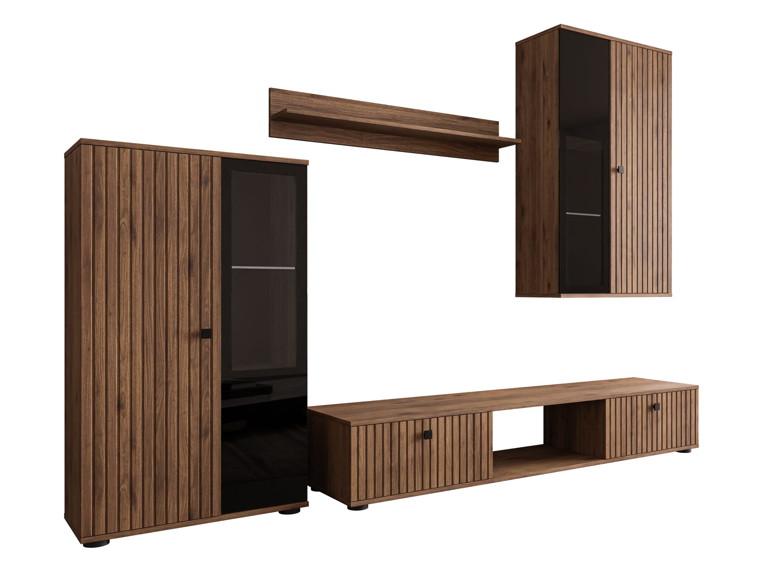 MIRJAN24 Wohnwand Salsa II, (4er-Set, Hängevitrine, Wandregal, TV-Lowboard, Vitrine), mit Glasregale, LED-Beleuchtung als Option