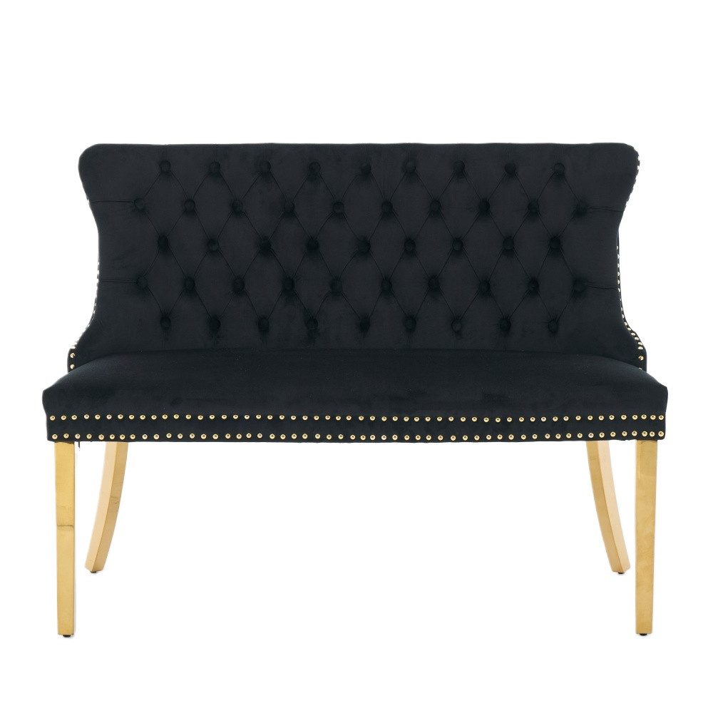 BBWL Polsterbank 2-Sitzer mit Handmade Knöpfen, Wing Back, Samtpolsterung, Velvet Double Dining Loveseat Bank für Küche & Esszimmer, Mid-Century – Bild 2 von 5