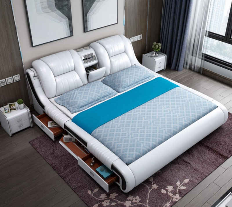 JVmoebel Bett »Multifunktion Sofa Bett xxl Big Betten Boxen USB Hotel Leder«