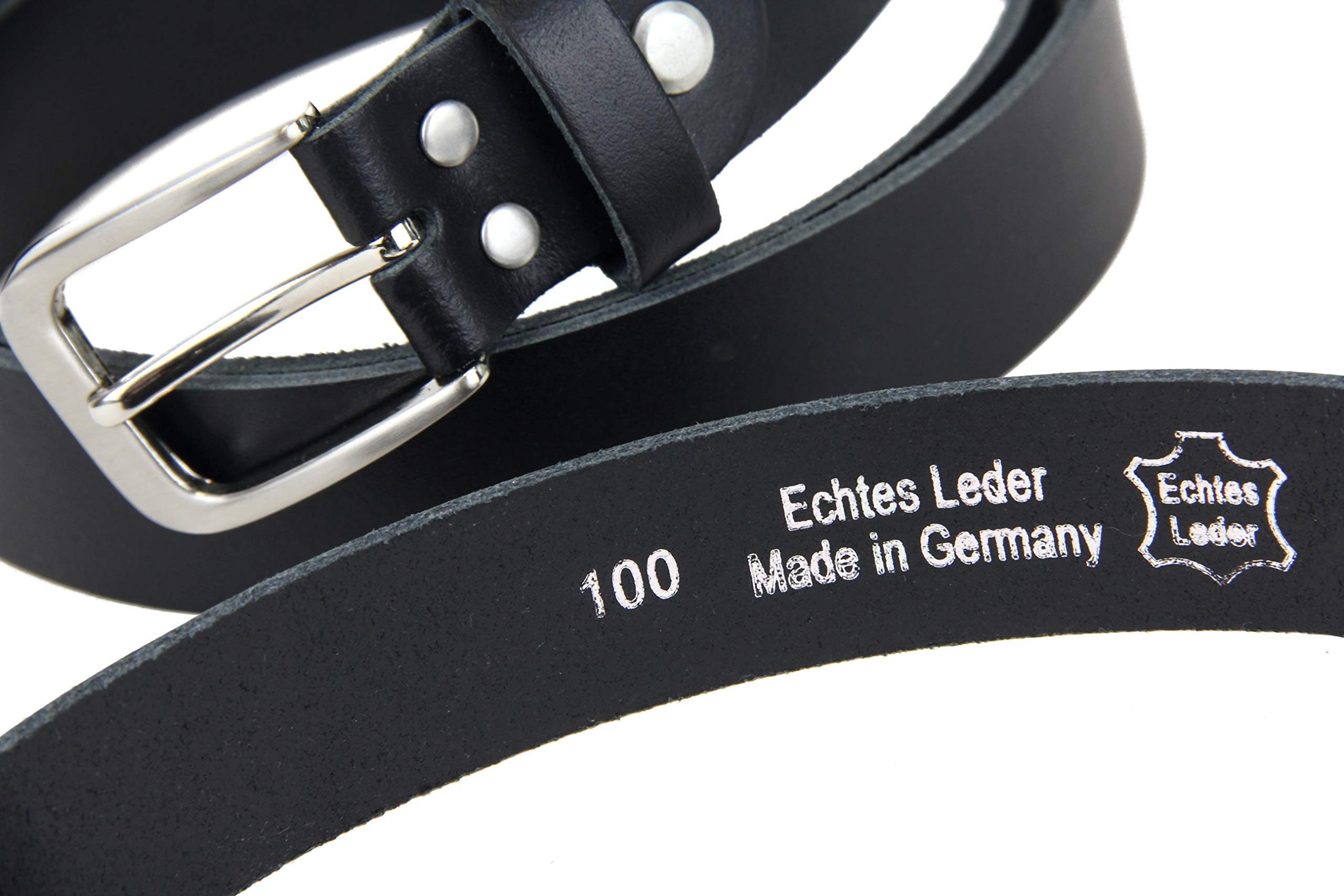 Frentree Ledergürtel aus 100% Echtleder, MADE IN GERMANY 3 cm breiter Gürtel aus Leder, kürzbar, Schwarz