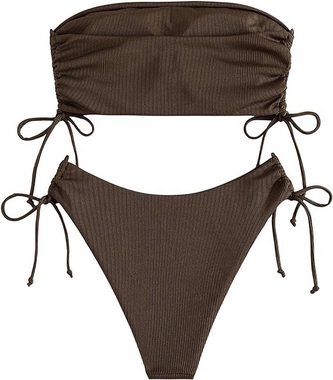 BlauWave Badeanzug Bandeau Bikini Damen Set (1-St., Bikini High Waist Trägerlos Bikini Mit Kordelzug) Strand, Schwimmbad, Sonnenbaden