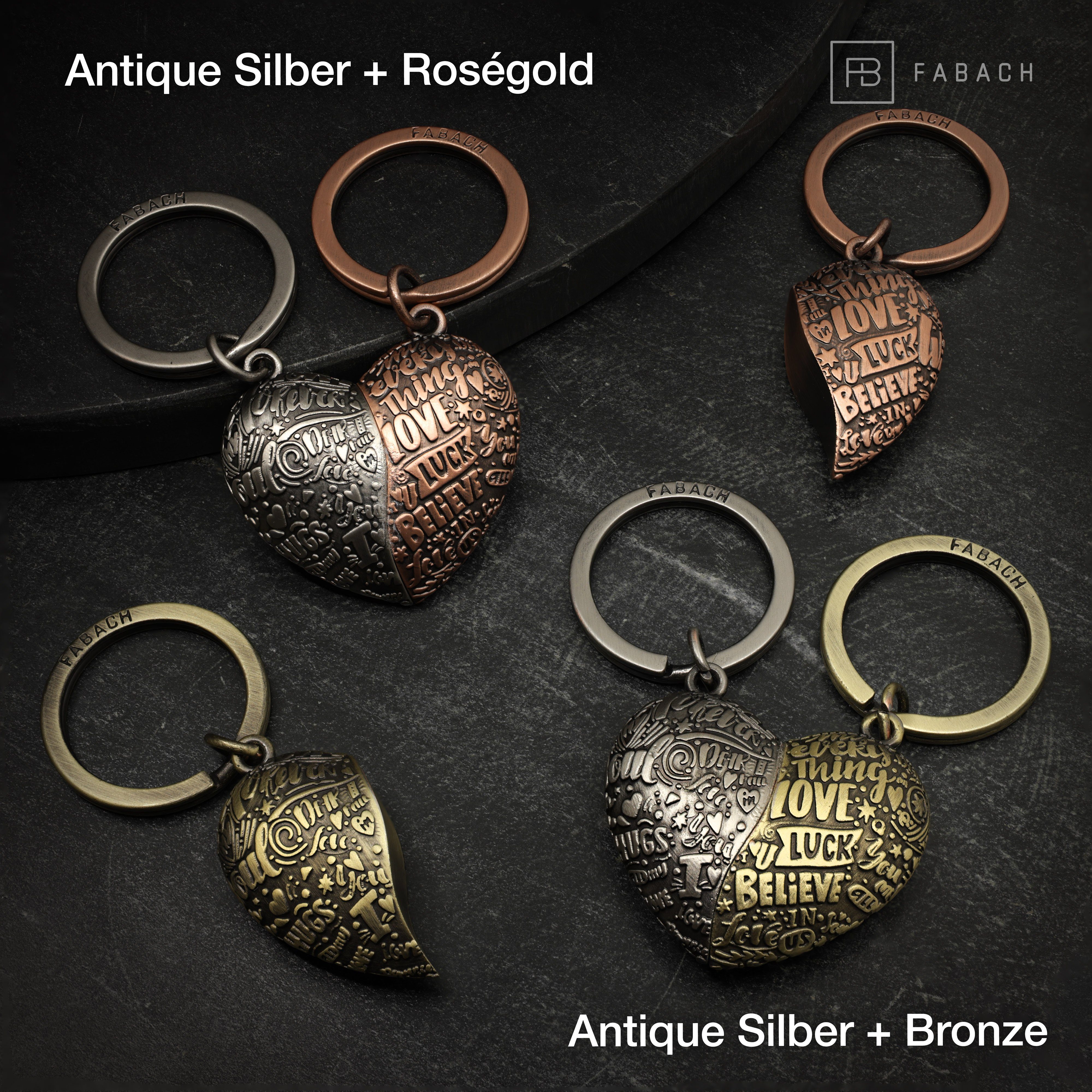 Partner Antique Roségold Schlüsselanhänger Antique Silber - - FABACH Herz-Puzzle & Geschenk Liebe Anhänger