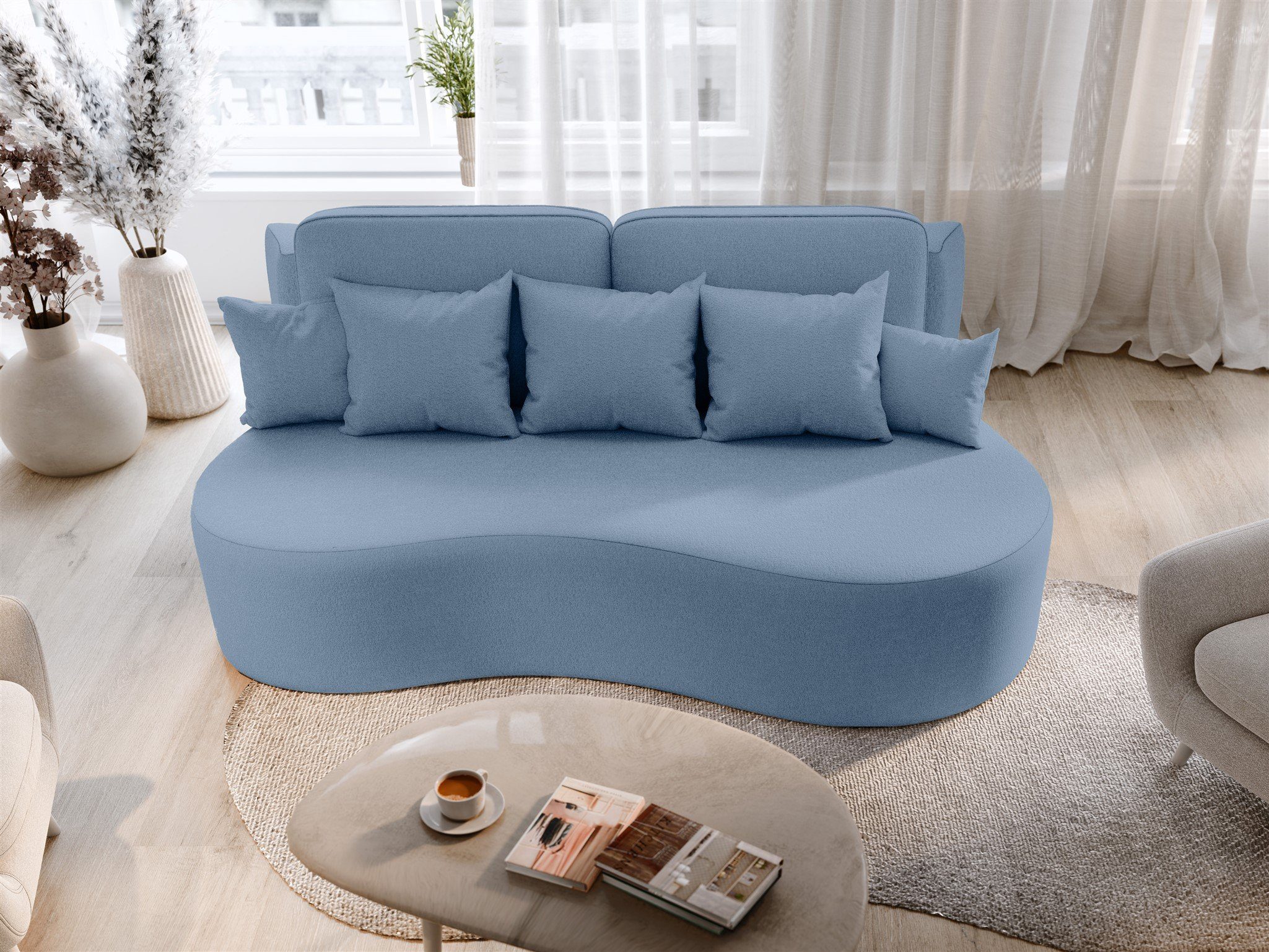 Designersofa oder ohne mit Doha, mit Stoff Möbel in Fun Bettkasten, BIONA Couchhocker Schlafsofa Sofa Schlaffunktion inkl. Hellblau