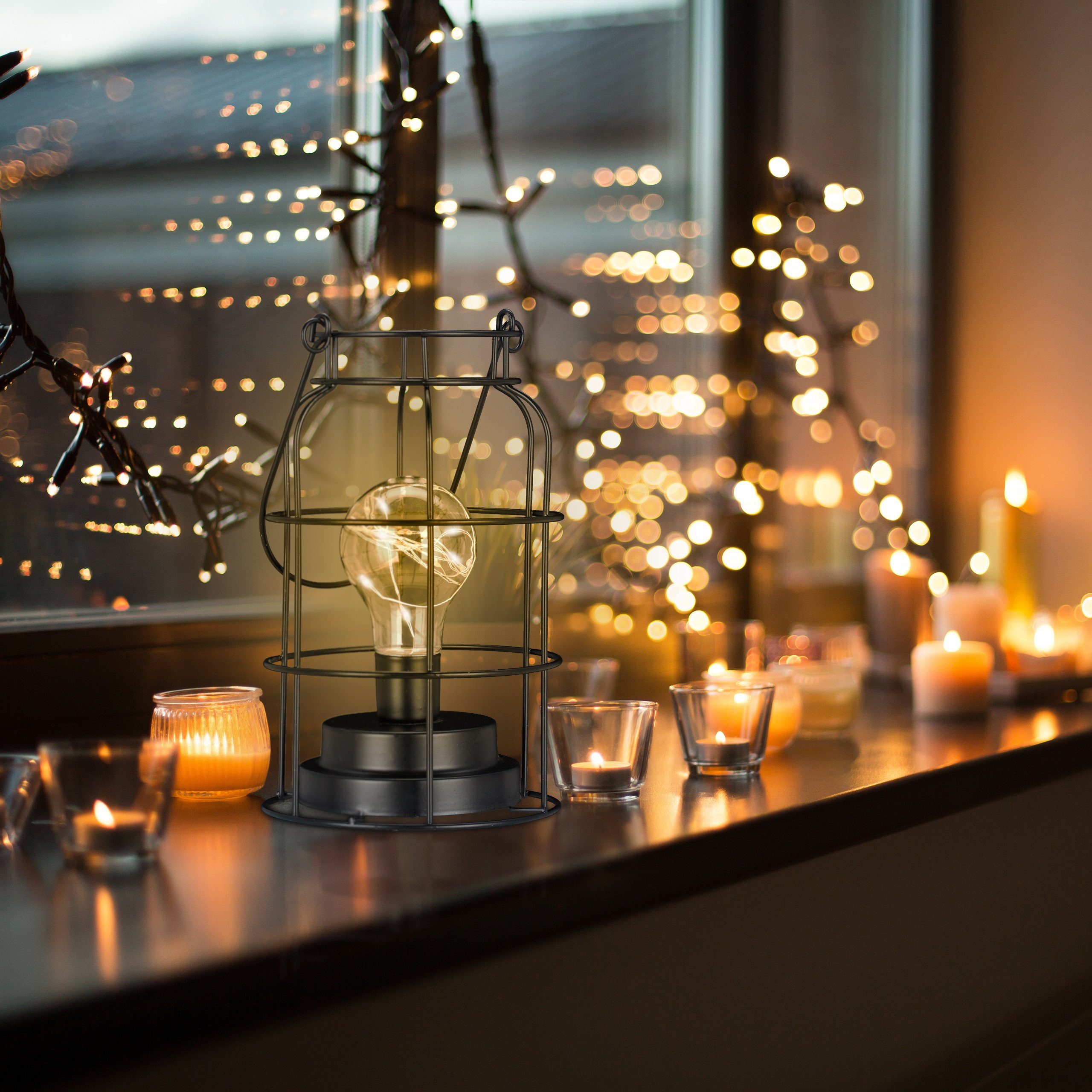 relaxdays Tischleuchte Tischlampe LED industrial, Kabellos, LED-Glühbirne mit integrierter Lichterkette, Warmweiß – Bild 5 von 5
