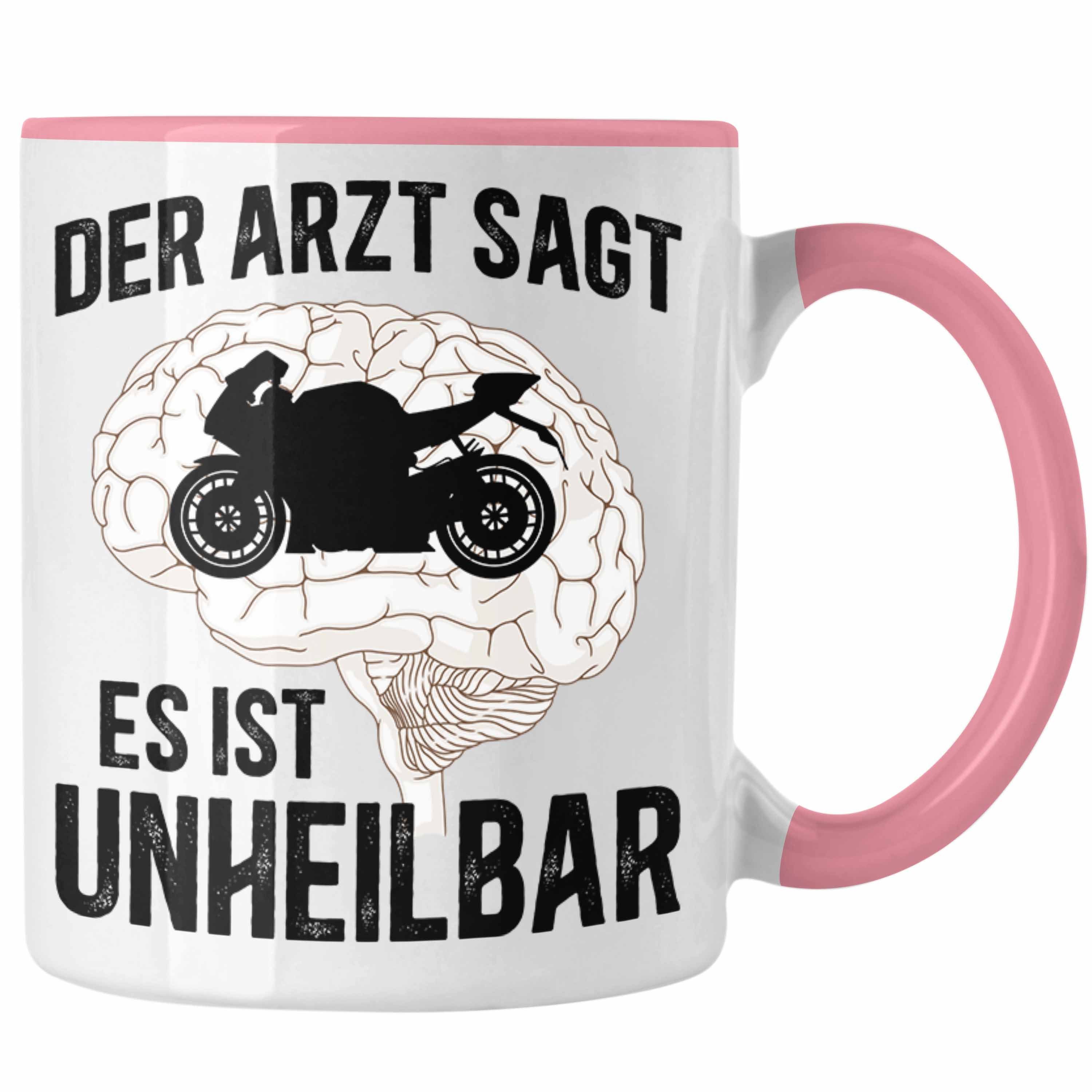 Trendation Tasse Trendation - Motorradfahrer Geschenk Männer Motorrad Tasse mit Spruch Kaffeetasse für Biker Herren Rosa