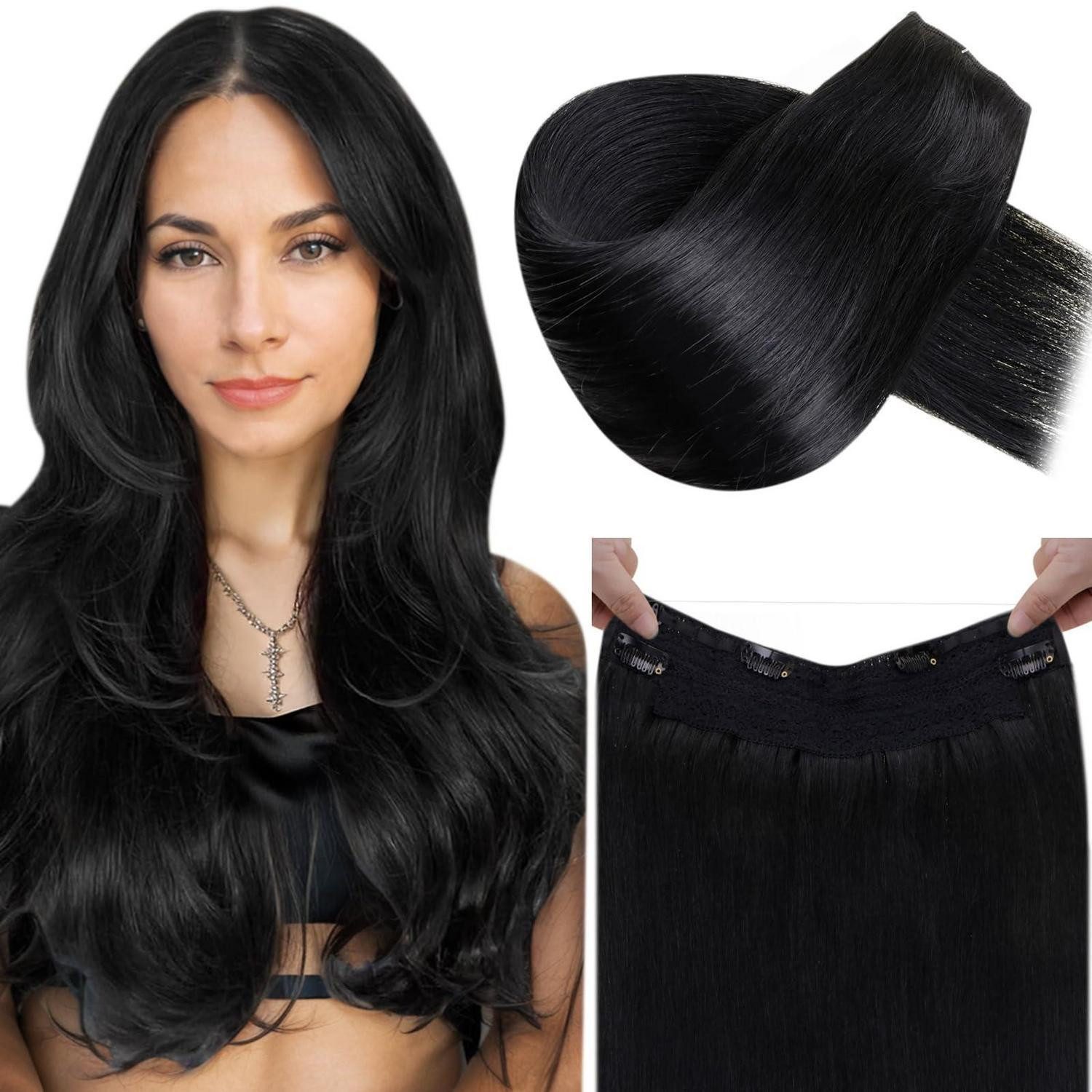 Echthaar-Extension Haarverlängerung Naturhaar schwarz 45 cm 80 g Draht 45 cm-w 1-1-#1