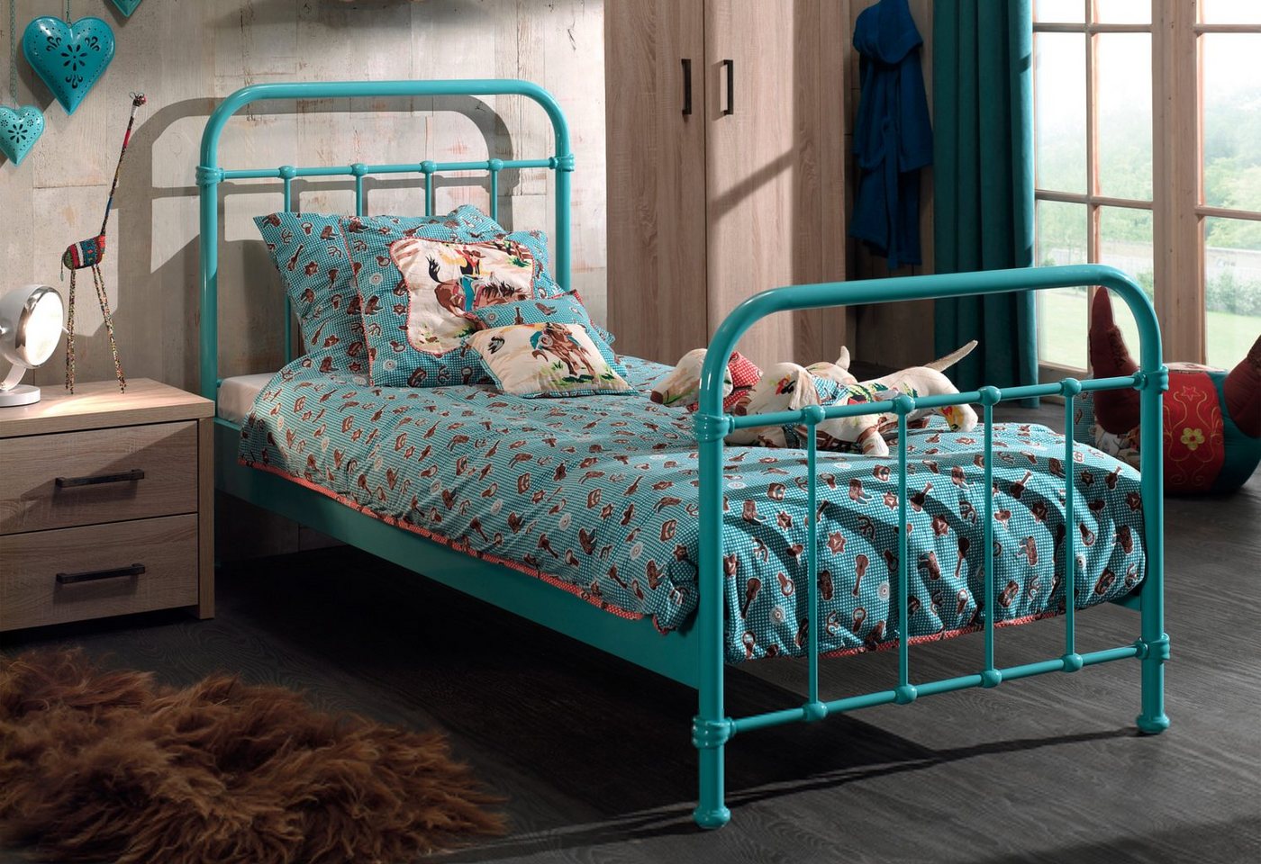Vipack Einzelbett New York, Bettgestell Metall, pulverbeschichtet, in zeitlosem Design (H/T ca. 100x210cm, inkl. Lattenrost, sehr stabil gebaut), zwei Breiten und mehrere Farben zu Auswahl