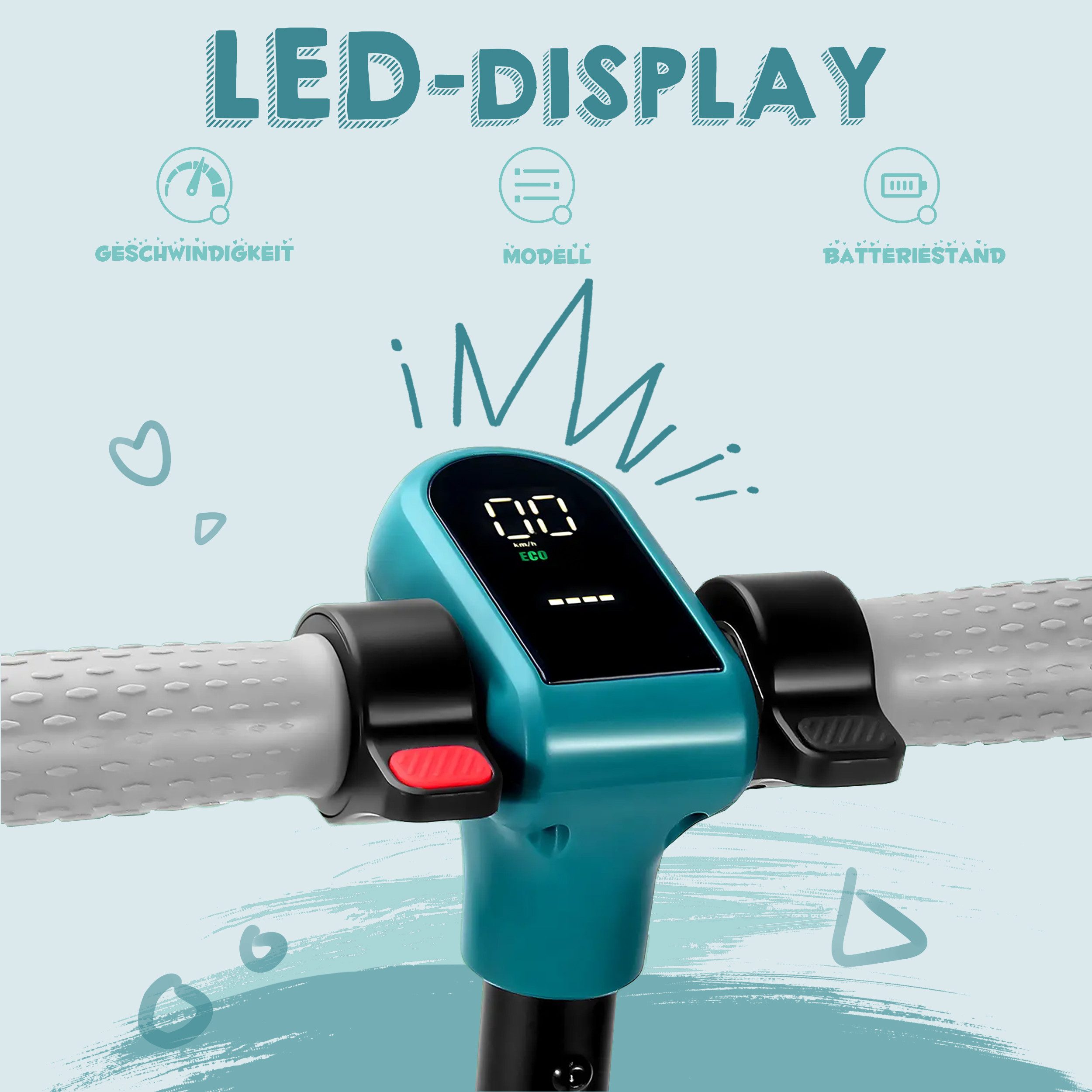 Vankel E-Scooter E-Scooter Kinder, ab 6 Jahren, Elektro Kinderroller, Bunte Leuchten, 14 km/h, (LED-Display, Frontlicht, rutschfeste Trittfläche), 6,5 Zoll E-roller, Cityroller, mit Bluetooth-Lautsprecher, E-Bremse