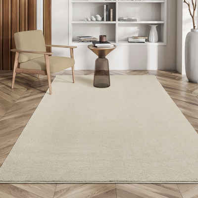 Teppich Suez luxuriöser weicher Teppich, the carpet, Rechteck, Höhe: 14 mm, pflegeleicht, Anti-Rutsch-Rücken, Wohnzimmer, Einfarbig