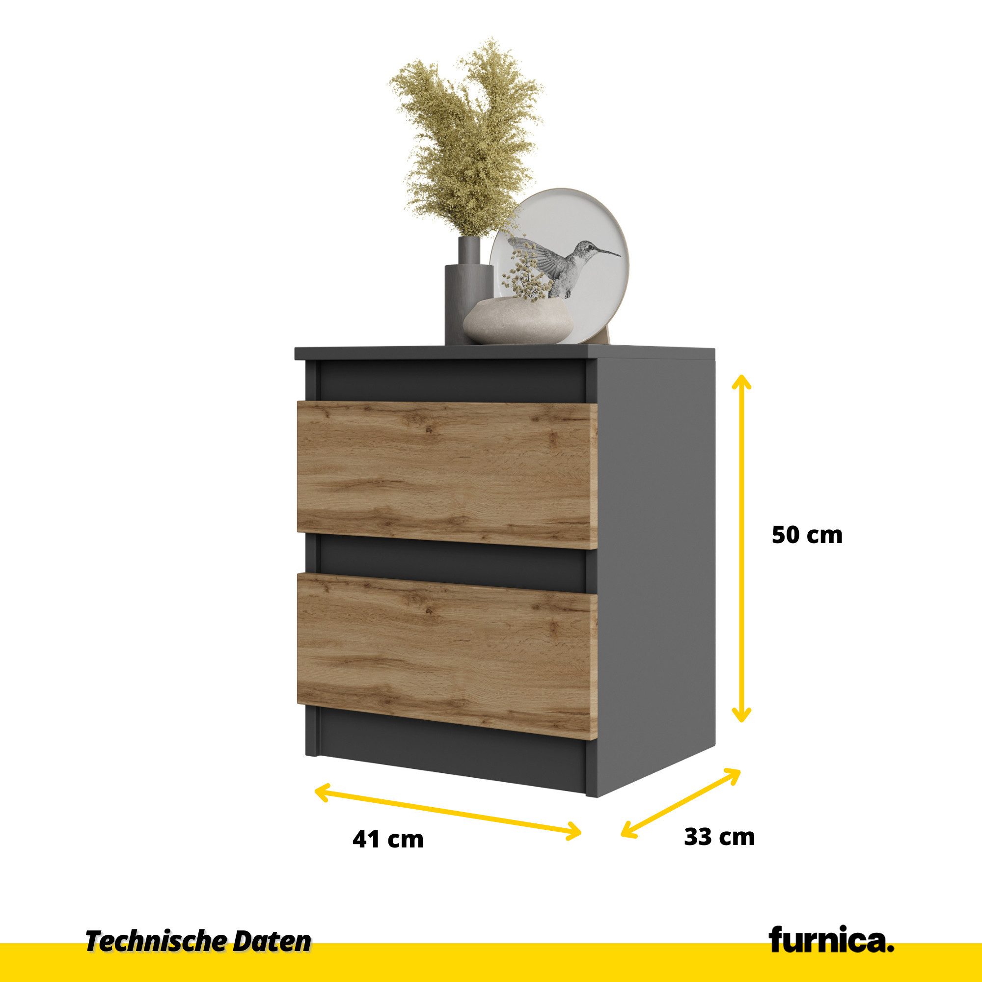 Furnica Nachttisch 2er-Set - BIG G - Nachtschrank mit 2 Schubladen H50cm B41cm T33cm (2er-Set) – Bild 4 von 4