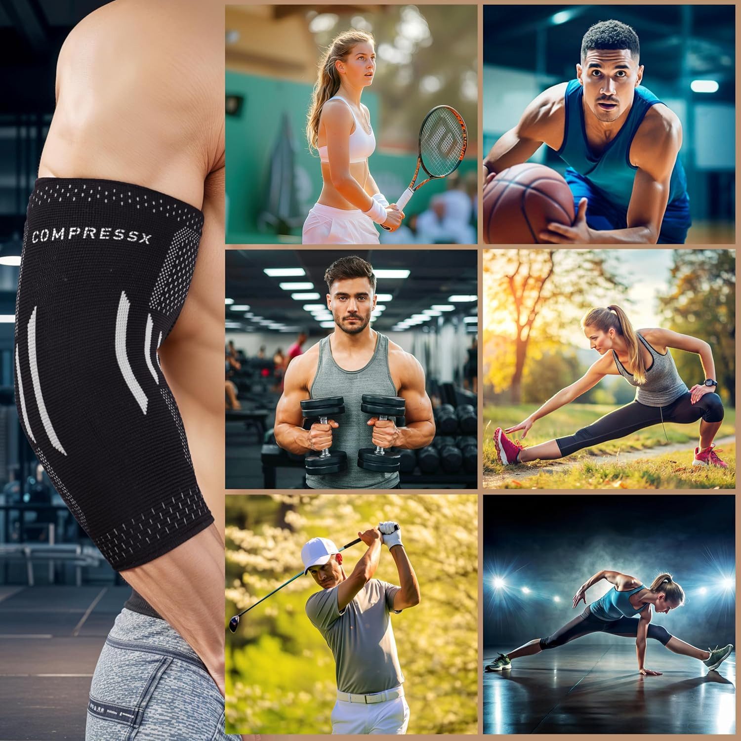 COMPRESS PRO Armbandage Elbow Support Compression Sleeve for Tennis, Golf and Fitness