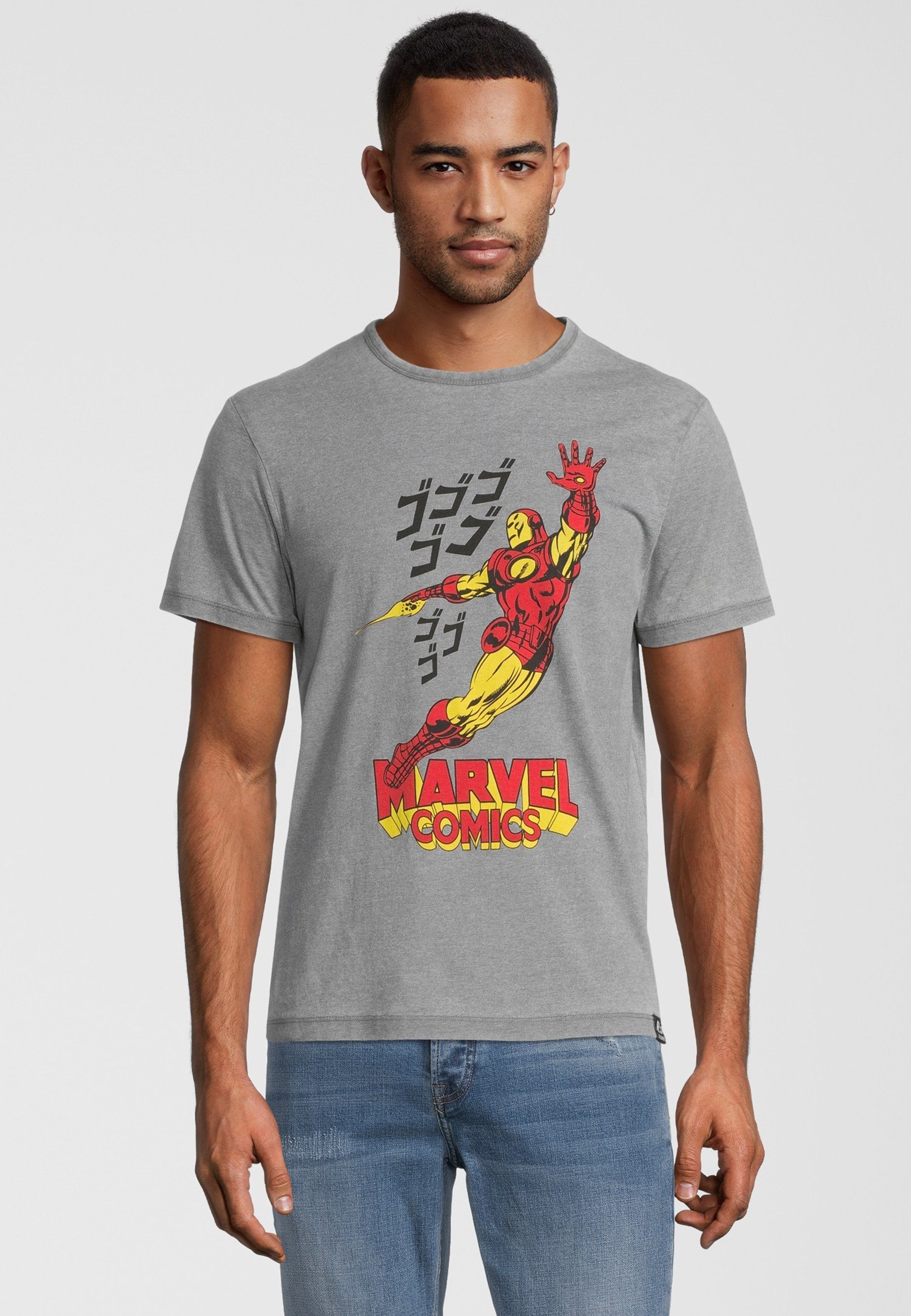 Recovered T-Shirt GOTS Iron Man Bio-Baumwolle Comics zertifizierte Japan Marvel Hellgrau