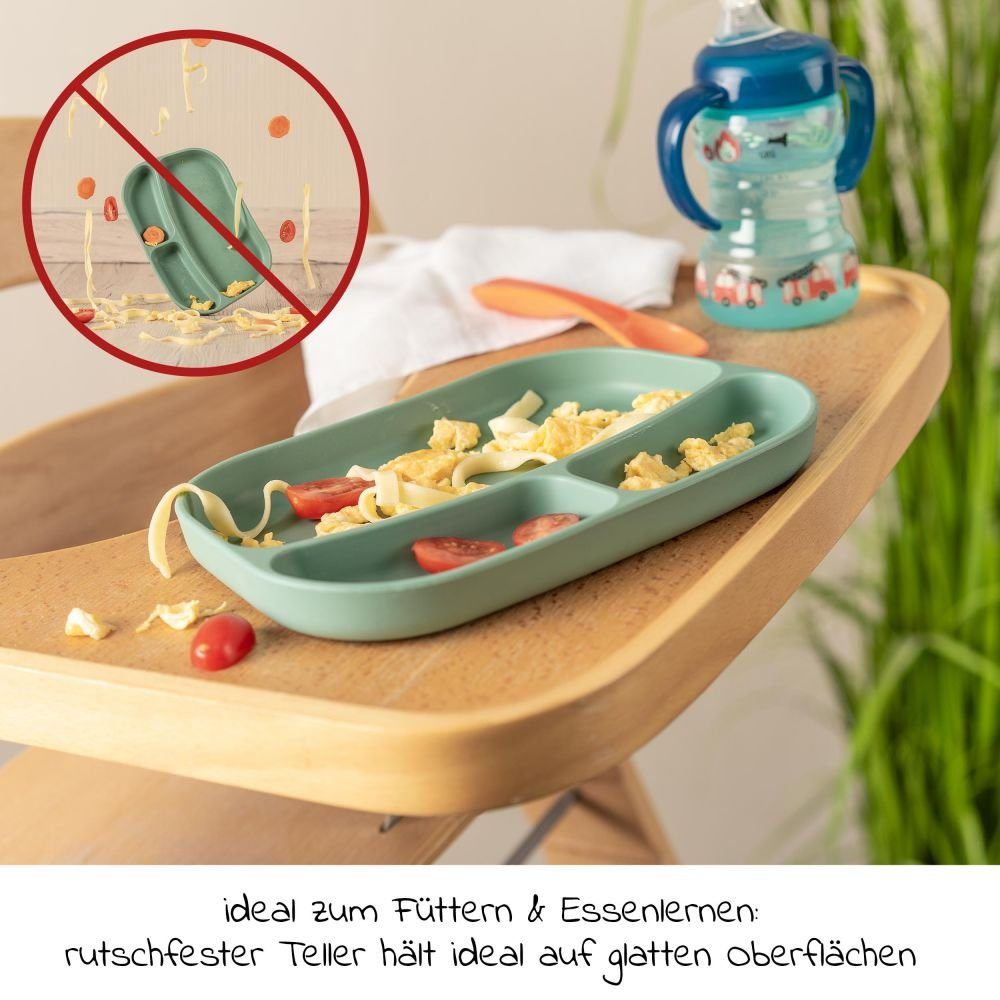 MiaMia Teller Salbeigrün, Esslern-Teller aus Kinder 2x für Teller Hochstuhl & Baby Tisch Silikon