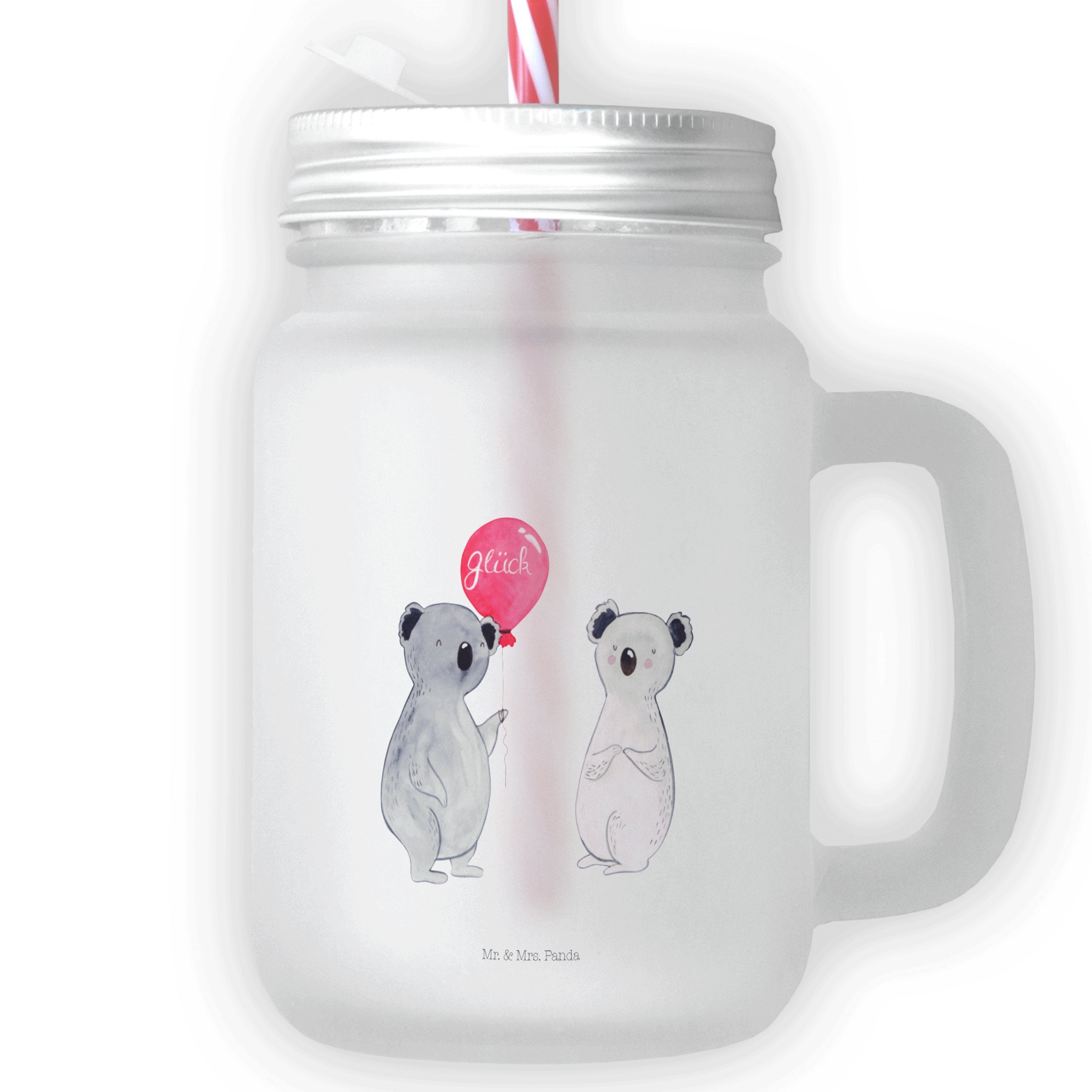 Glas P, Geburtstag, Mr. Einmachglas, Mrs. Panda Koala Luftballon Premium Geschenk, - Glas Transparent - &