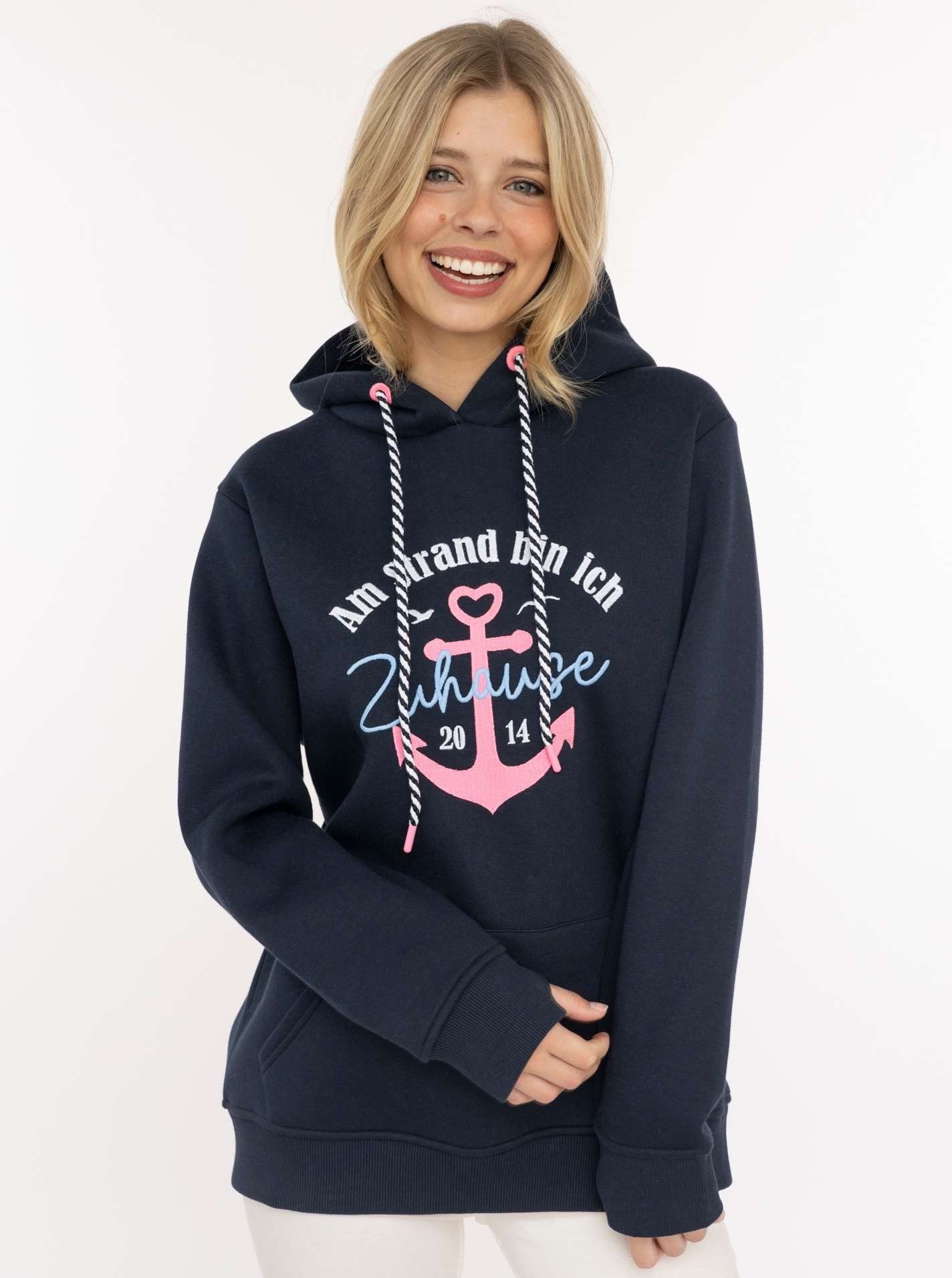 Zwillingsherz Hoodie "Beach Home" Motiv „Am Strand bin ich zu Hause“, Anker, Kapuze mit Kordel