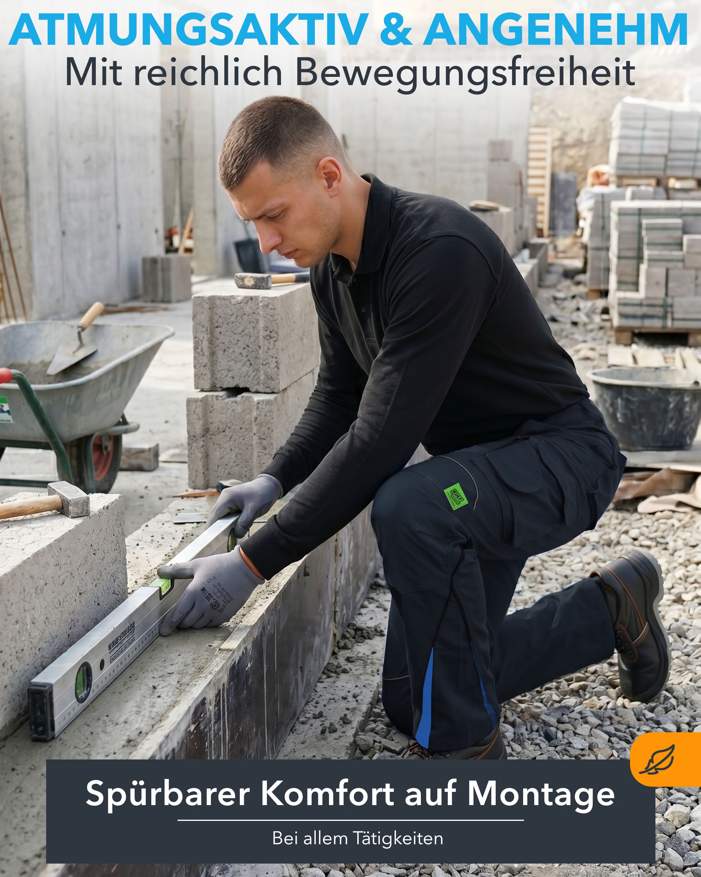 TMG International Arbeitshose Bundhose Cargohose Kultworker Herrenhose gerade und ergonomisch geschnitten - dehnbarer Hosenbund - bis Gr. 82