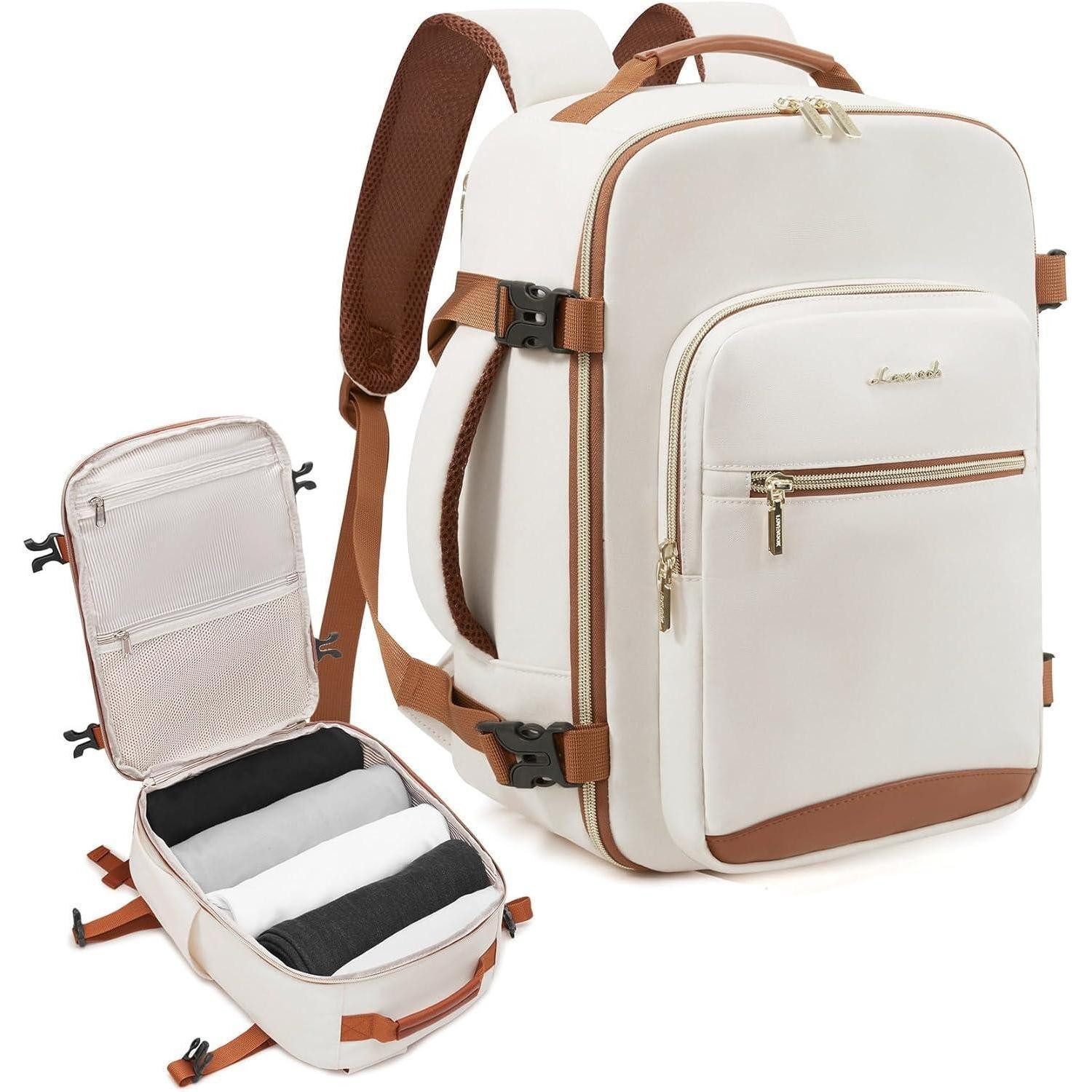 Reiserucksack Rucksack Handgepäck 40x20x25 Ryanair Laptop Beige+braun 40x20x25cm