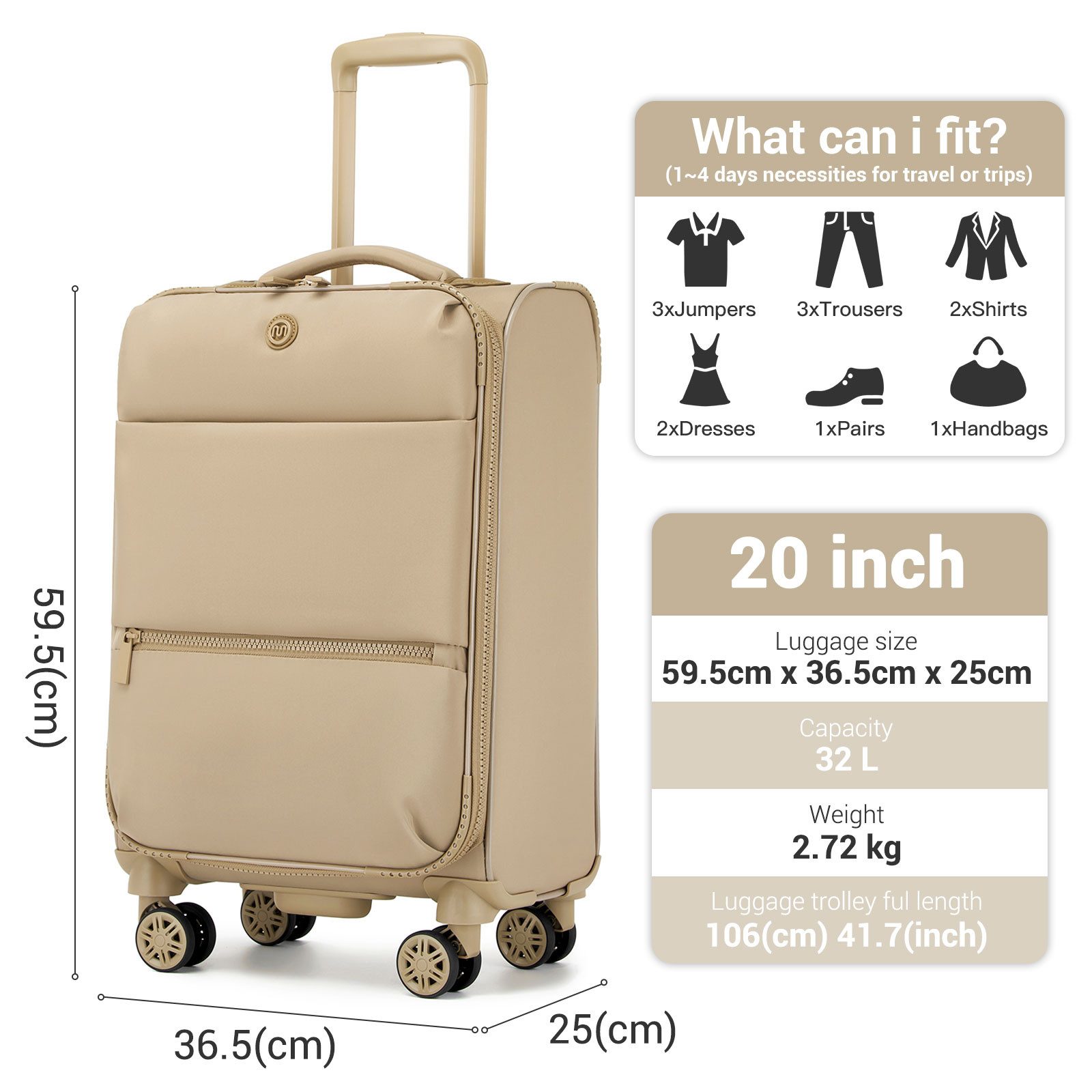KONO Handgepäck-Trolley 20 Zoll Leichtgewicht-Koffer aus günstig online kaufen