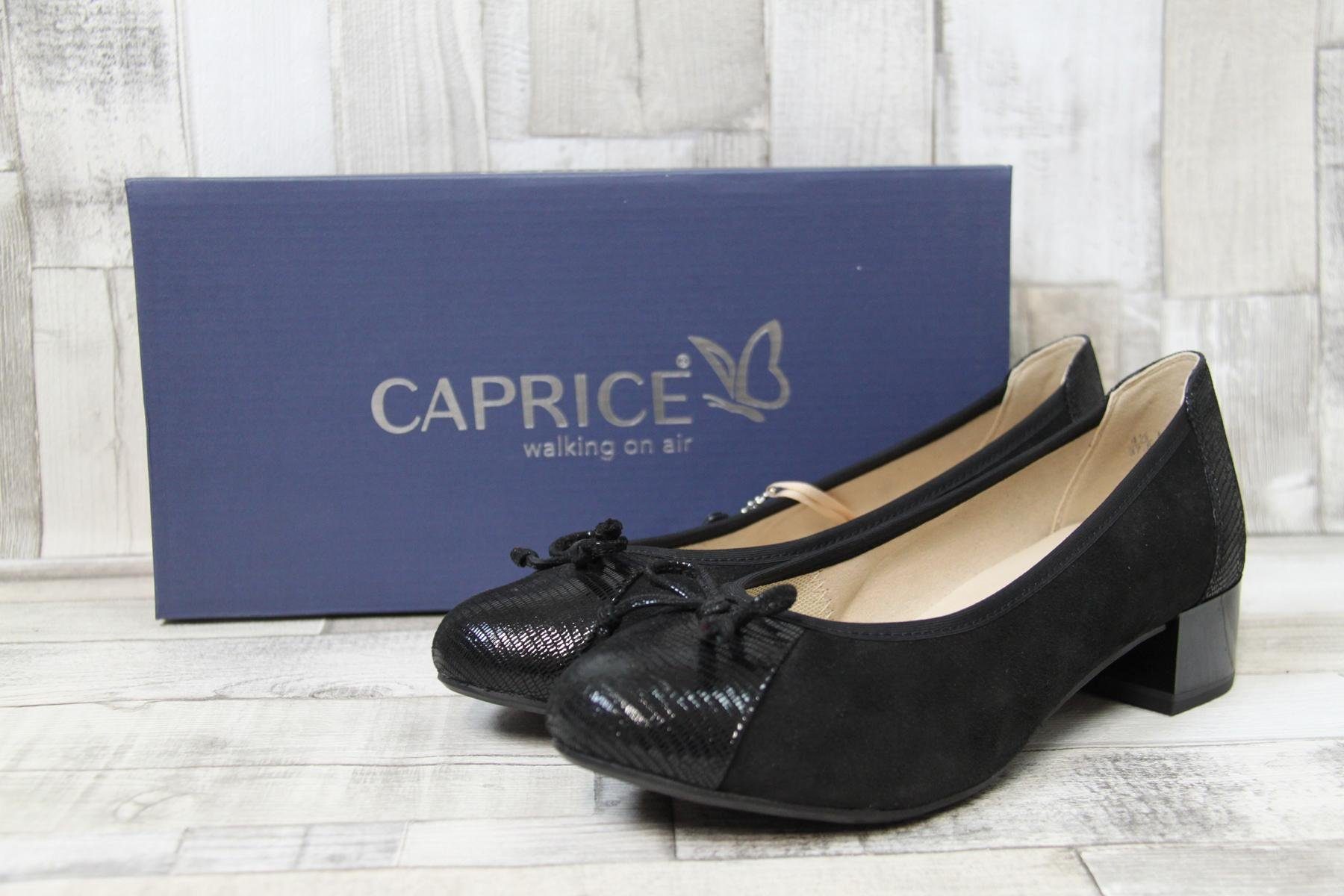 Caprice Damen Pumps schwarz mit Kroko Optik und kleiner Zierschleife, Pumps