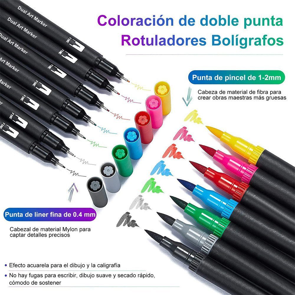 AURIVION Aquarellstifte Aquarellstifte 120 Farben, Dual Brush Pen Set für Künstler & Hobby, (Set, 120-tlg., Malstifte dick & dünn, Schwarz enthalten, vielseitiges Brush Pen Set), Fasermaler und Fineliner, mit Tragetasche