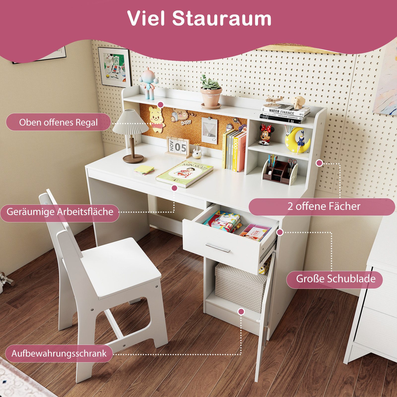 COSTWAY Kinderschreibtisch (2-St), mit Stuhl Set, mit Schubladen, ab 3 Jahr günstig online kaufen