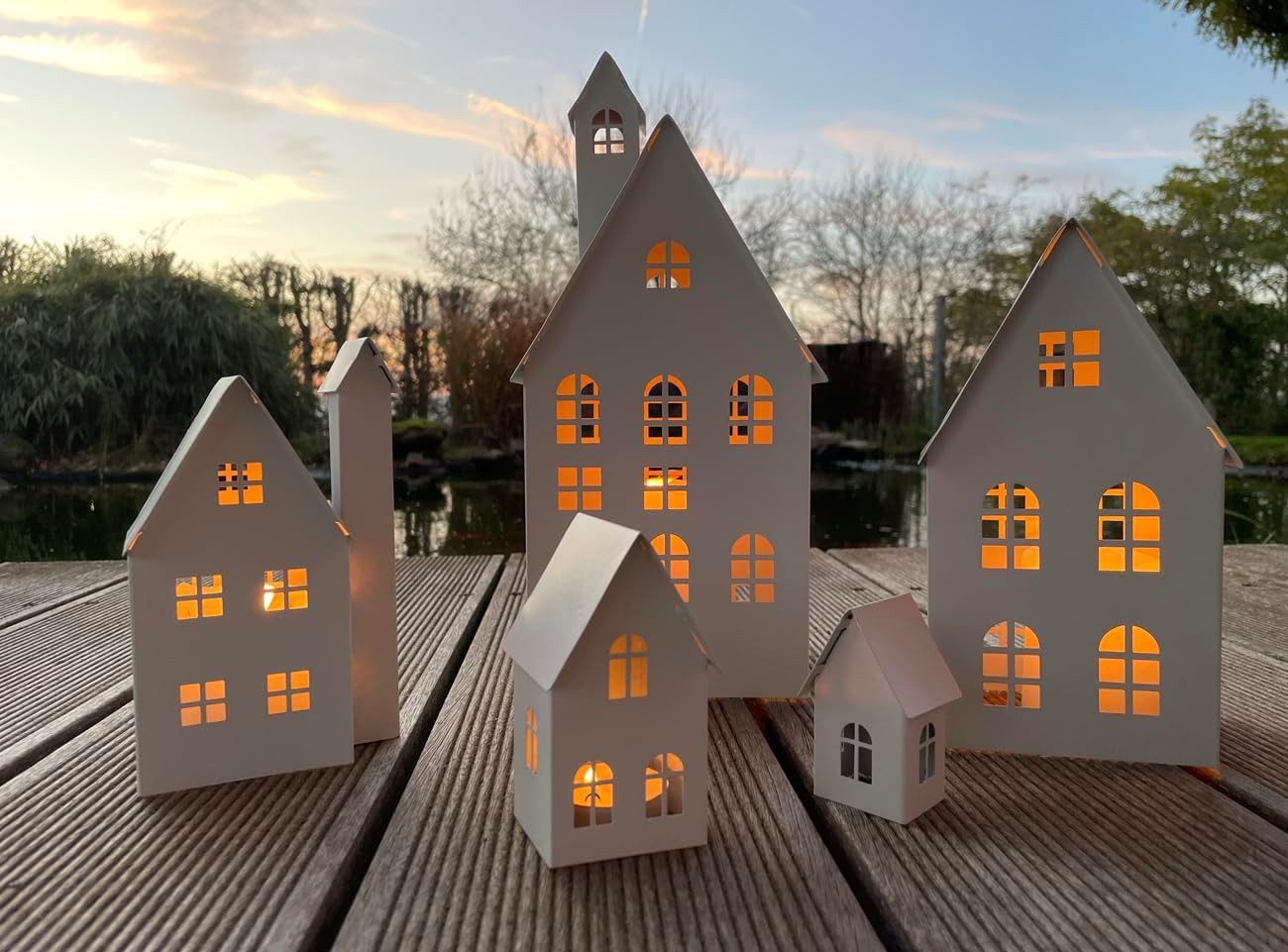 Dekofigur 5er SET Haus Häuser Deko Metall Lichthaus Metallhaus Dekohaus