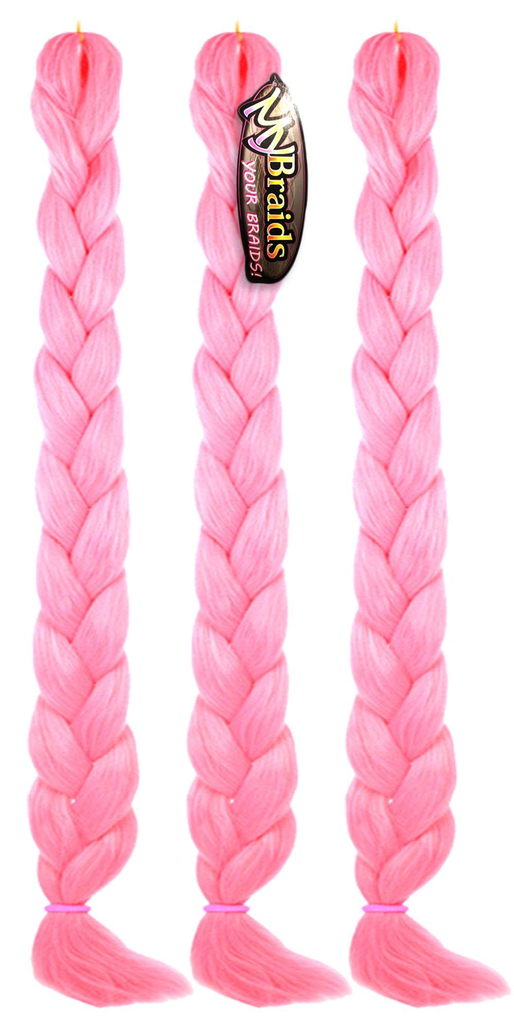 mit im Kunsthaar-Extension 1-farbig 2m Zöpfe Pack YOUR Länge 3er Rosa Premium Braids BRAIDS! 15-AY MyBraids Flechthaar