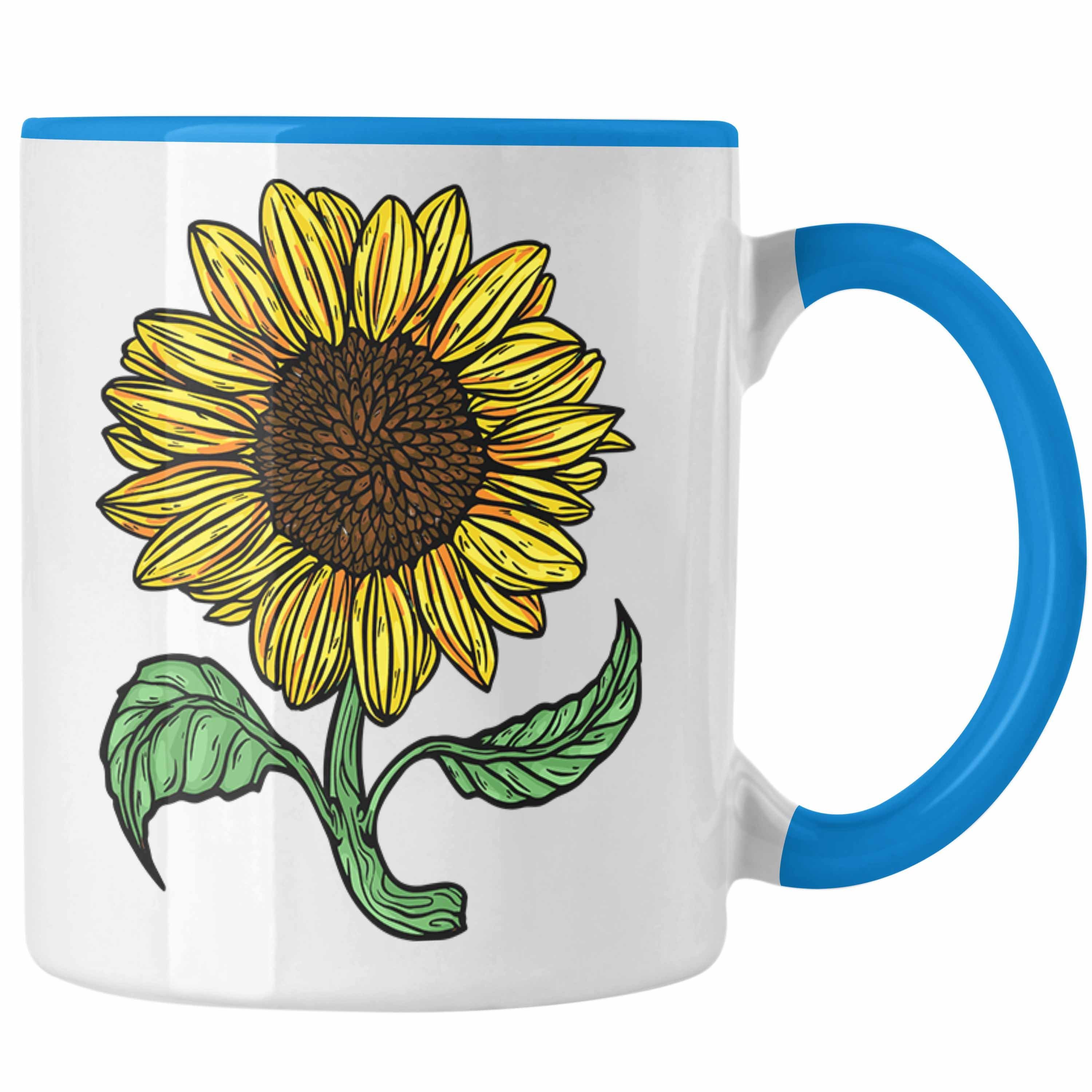 Trendation Tasse Lustige Sonnenblume Tasse Geschenk für Sonnenblumenliebhaber Blau