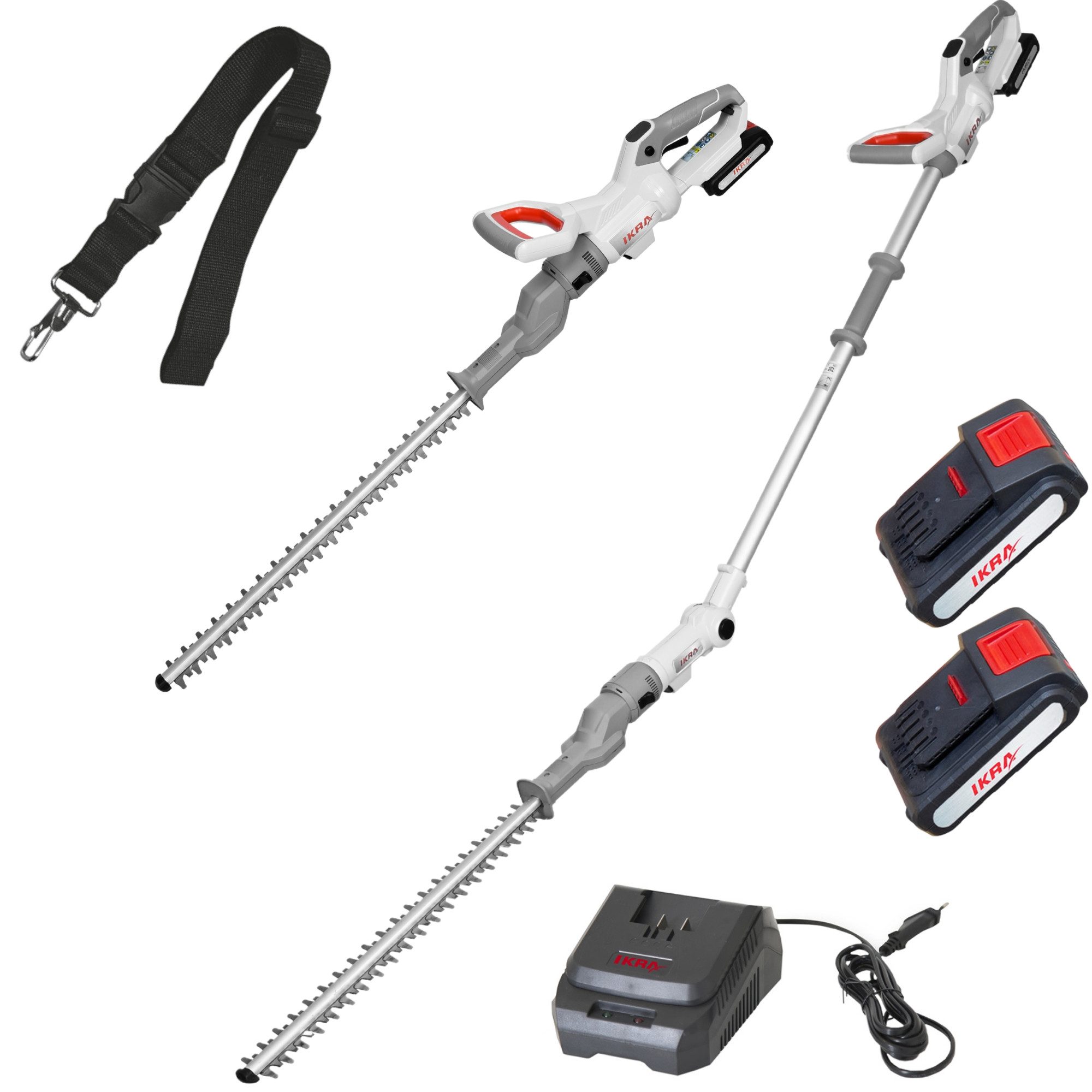 ikra GmbH Teleskop-Heckenschere ICPH 2050, bis 2,10 m Arbeitshöhe, 20 V, Praktische 2in1-Funktion (klassisch oder als Teleskop)