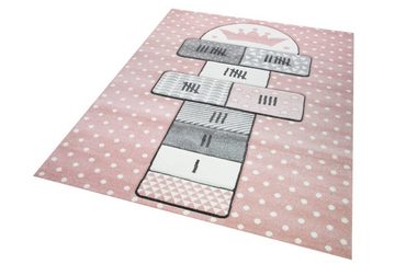 Kinderteppich Kinderteppich Hüpfspiel Teppich Hüpfkästchen in Rosa Grau Creme, Teppich-Traum, rechteckig, Höhe: 13 mm