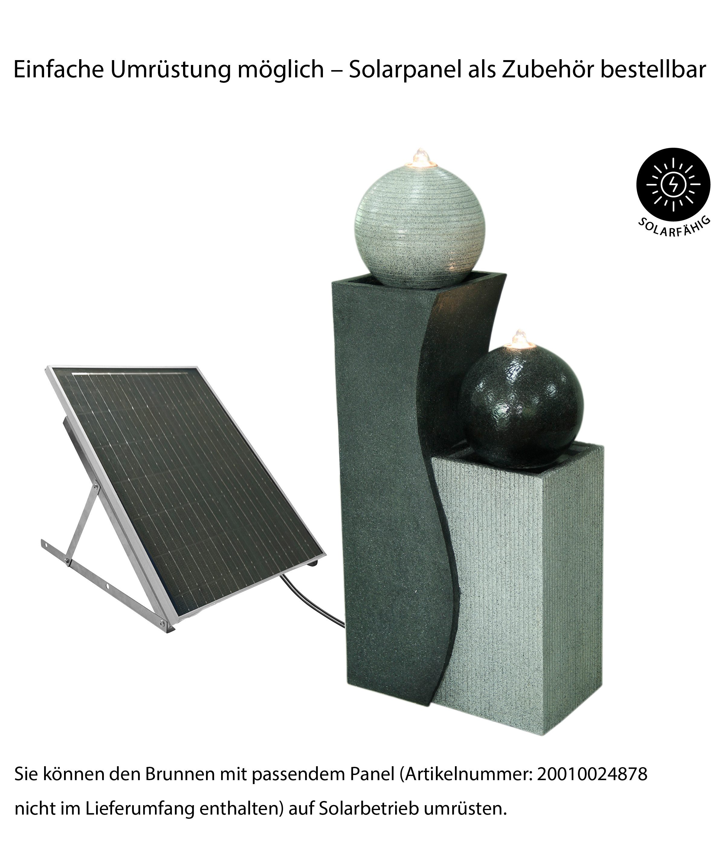 Dehner Gartenbrunnen Ying Yang mit LED, solarfähig, 94 x 41.5 x 24 cm, Polyresin, ästhetisches Kunststein-Wasserspiel inkl. Beleuchtung, Pumpe und Trafo