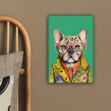 OneMillionCanvasses® Leinwandbild Bulldogge - Brille - Design - Hund - Tiere, (1 St), Leinwandbild fertig bespannt inkl. Zackenaufhänger, Gemälde, 20x30 cm