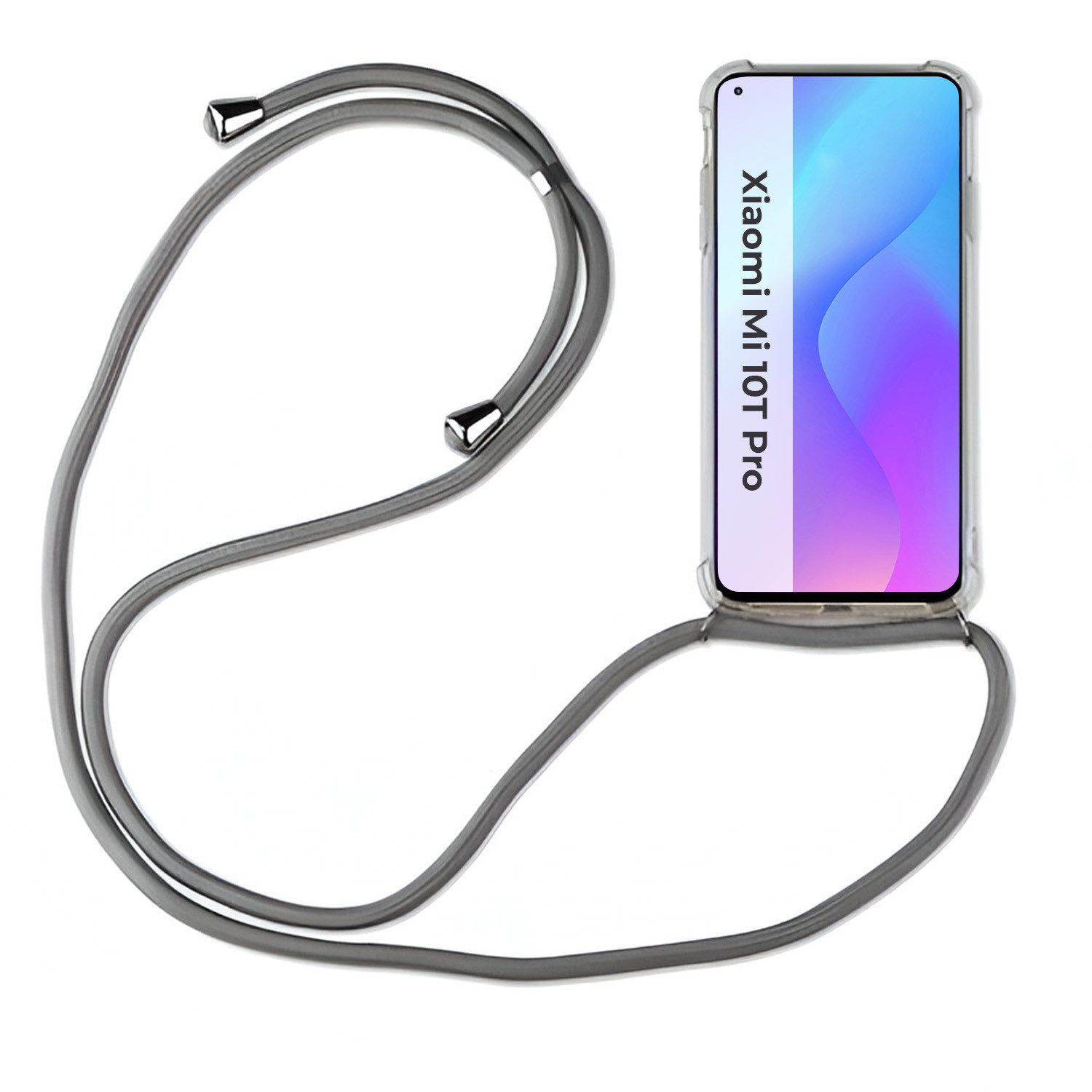 betterfon Handykette für Xiaomi Mi 10T Pro Handyhülle mit Band & Kordel Bumper Grau, Hände frei – mit Silikonhülle & Schnur für flexiblen Alltag