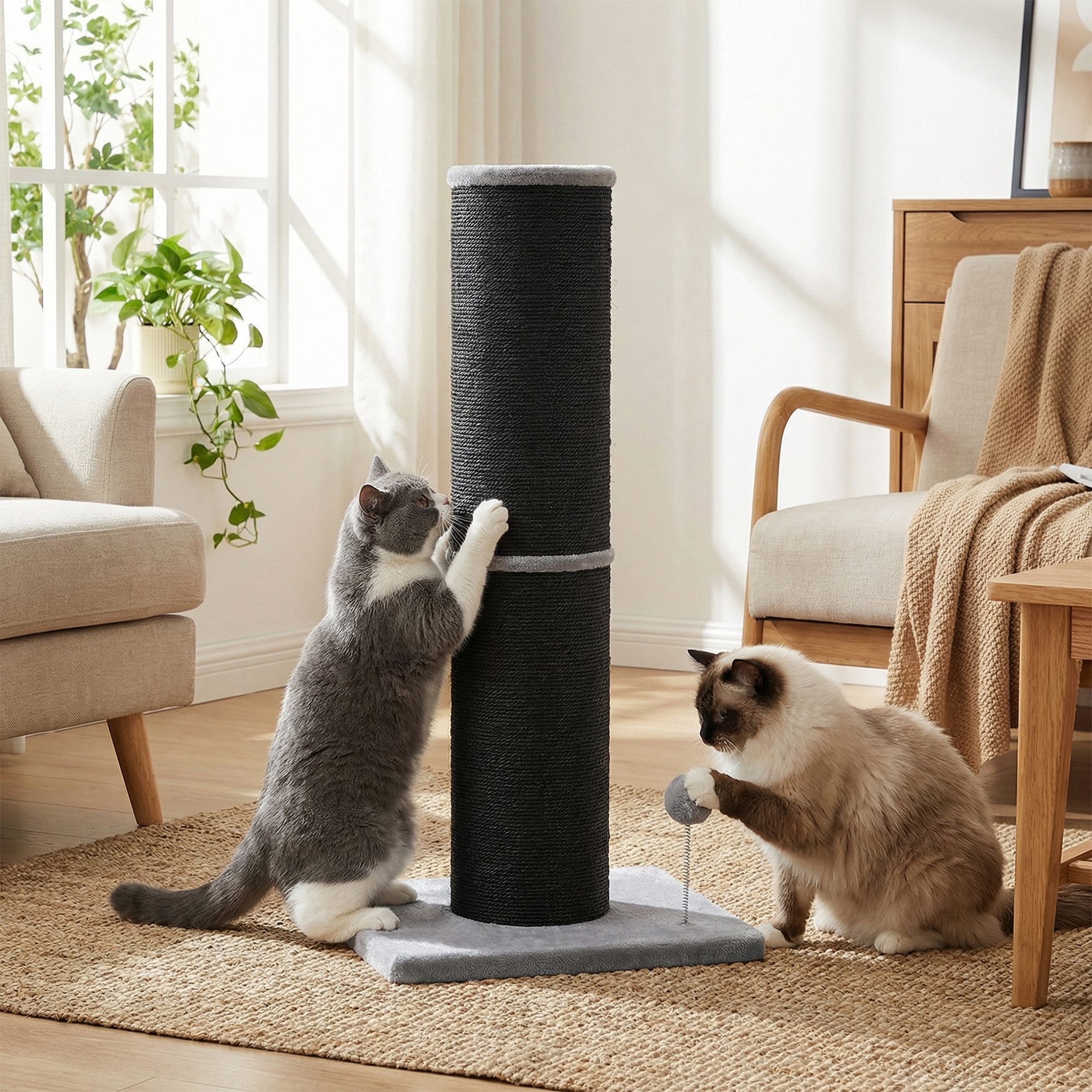 FEANDREA Kratzbaum 85 cm hoch, Katzenbaum, Sisalstamm, mit Plüschball und Glocke, XXL, 17 cm dicker Stamm, für große Katzen wie Maine-Coon-Katze