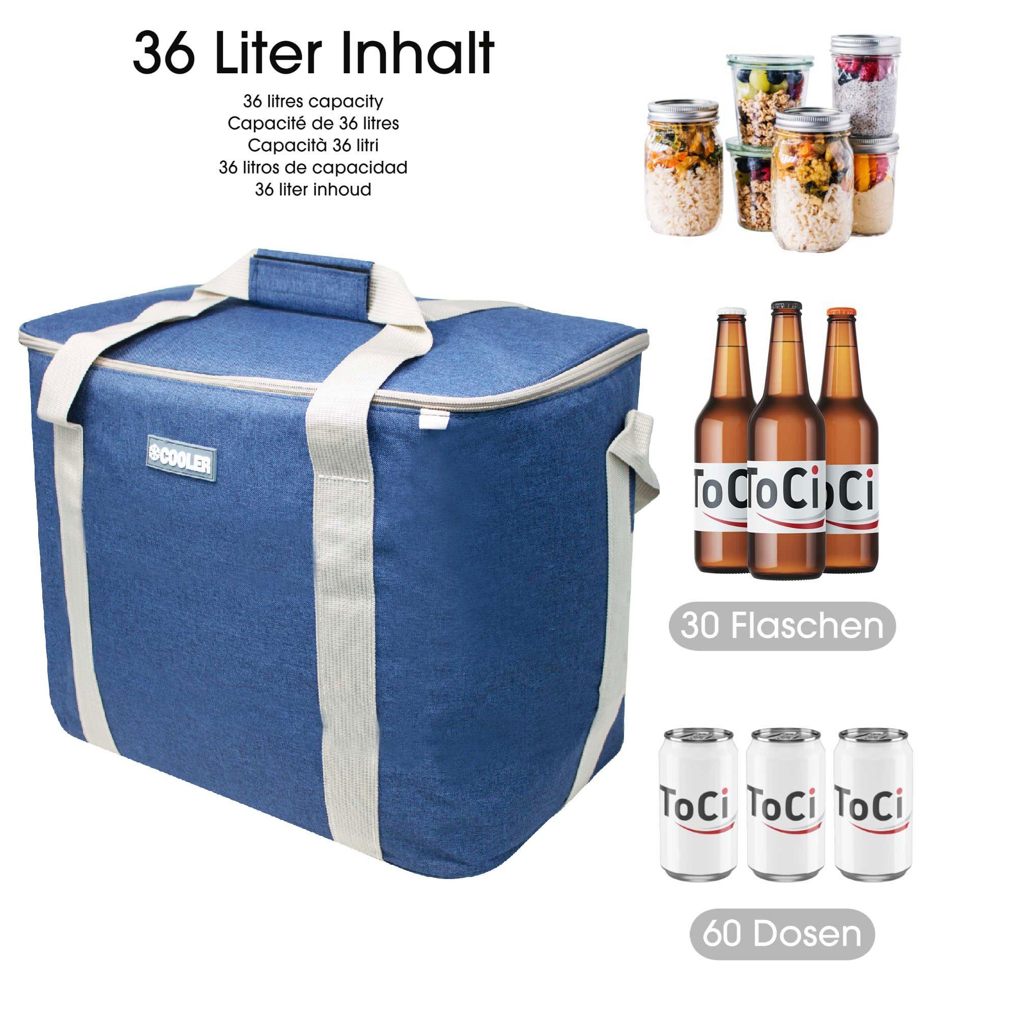 ToCi Kühltasche 36 Liter große Kühltasche Kühlbox Thermotasche Camping Navy-Blau – Bild 3 von 5