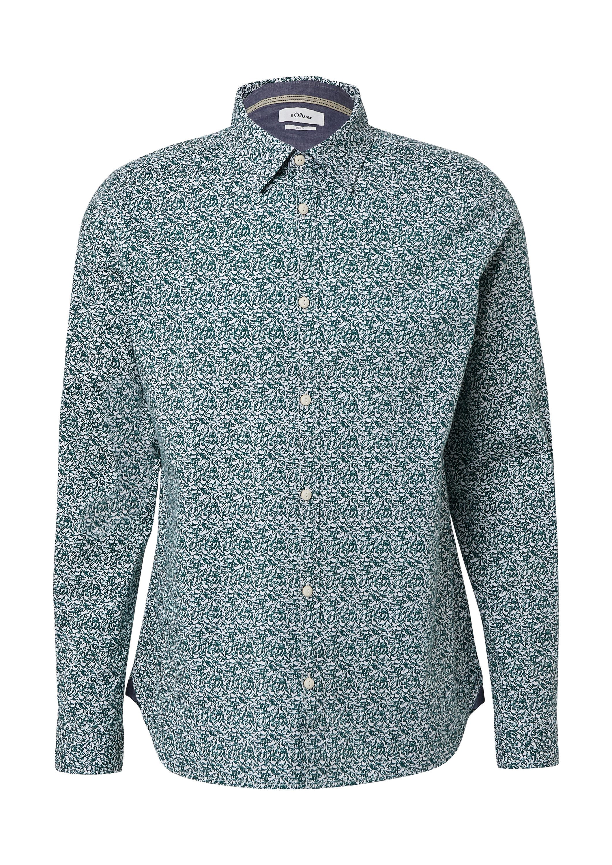 s.Oliver Langarmhemd Hemd Slim Fit: Baumwollhemd mit All-over-Print günstig online kaufen