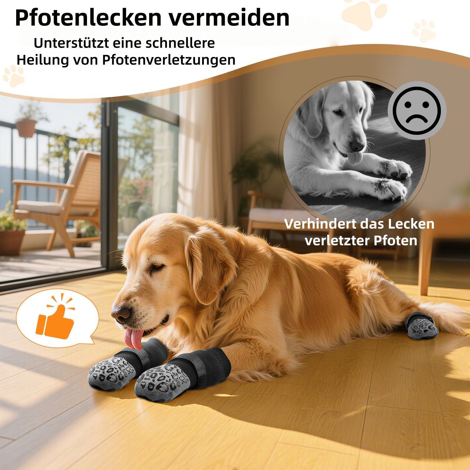 FOUORTUNATE-BEE Hundekostüm Rutschfeste Hundesocken mit verstellbarem Halteband, 4er-Set, Beidseitig rutschfest, ideal für den Innenbereich