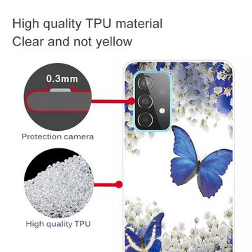 Wigento Handyhülle Für Samsung Galaxy A52 Silikon Case TPU Motiv White Flower Butterfly Schutz Hülle Cover Etuis Zubehör Transparent