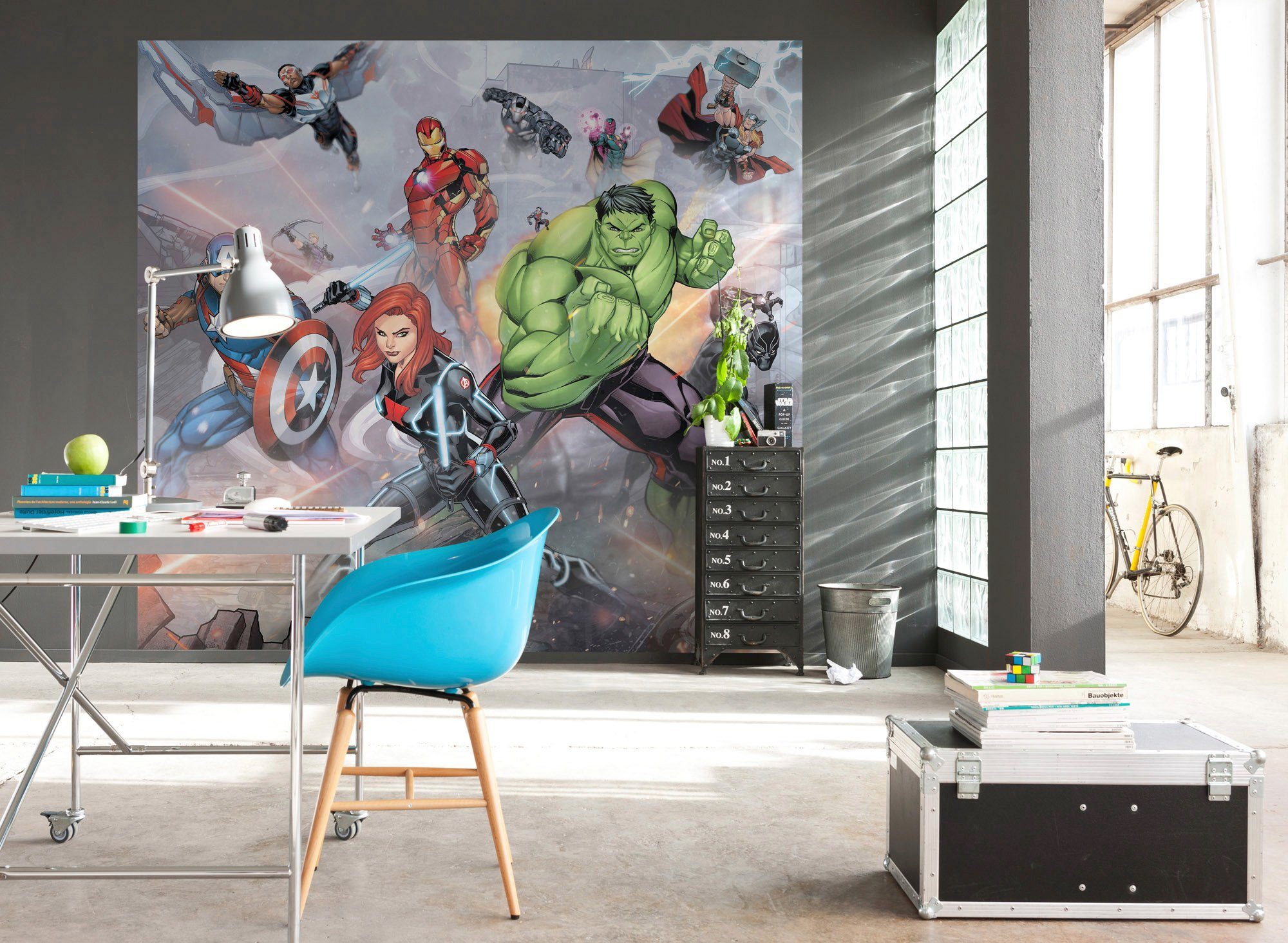 Komar Vliestapete Digitaldruck Vlies - Avengers Street Revenge - Größe 300 x 280 cm, glatt, bedruckt, Kinderzimmer