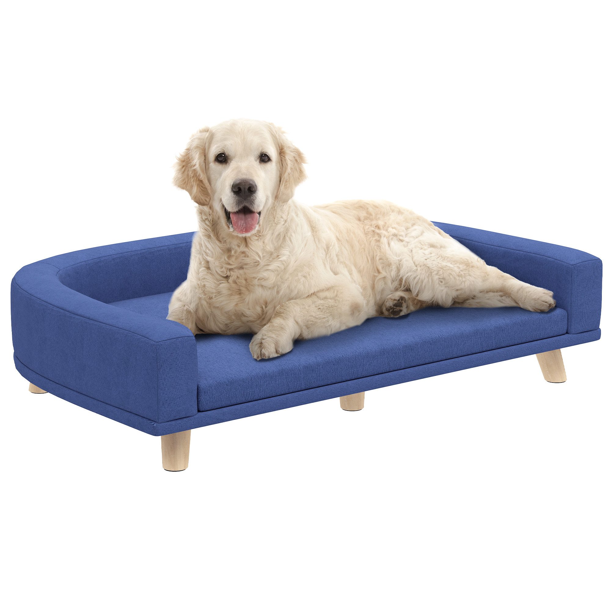 PawHut Tierbett Hundesofa Hundecouch mit Rückenlehne für große Hunde bis 30 kg, Polyester, für große Hunde, 98 x 67 x 25 cm Blau