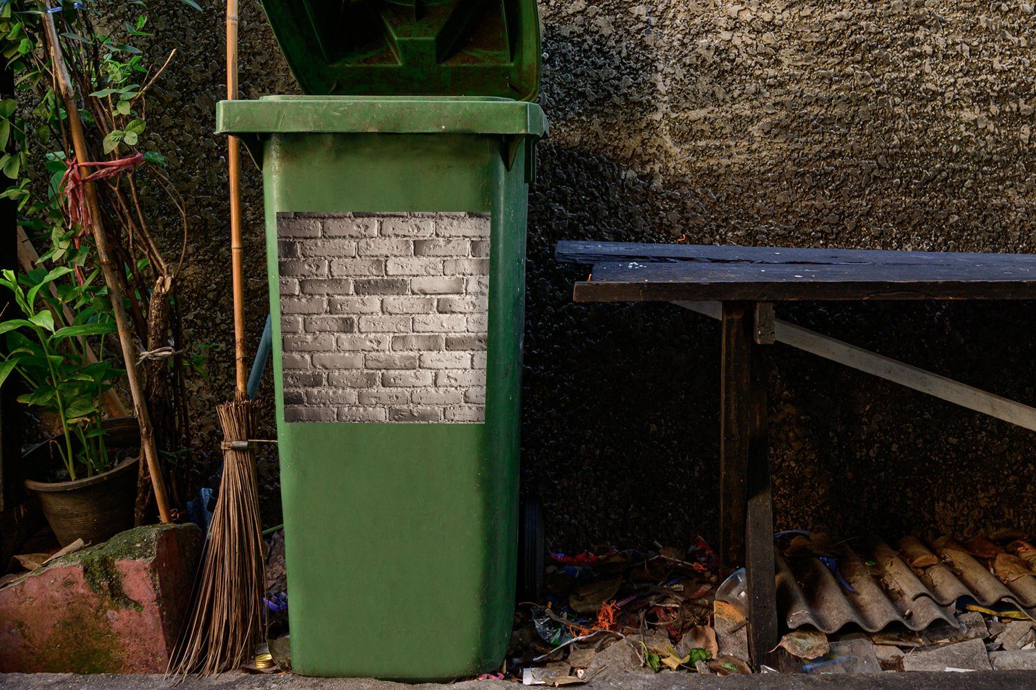 MuchoWow Wandsticker Ziegel Mülleimer-aufkleber, Abfalbehälter (1 - Grau St), Wände Mülltonne, Container, Sticker, 