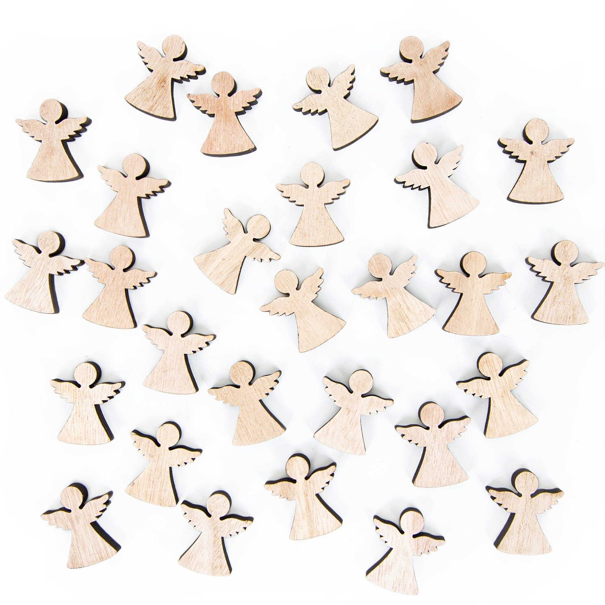 Logbuch-Verlag Dekofigur 30 Mini Engel aus Holz natur 4 cm - Streudeko Schutzengel