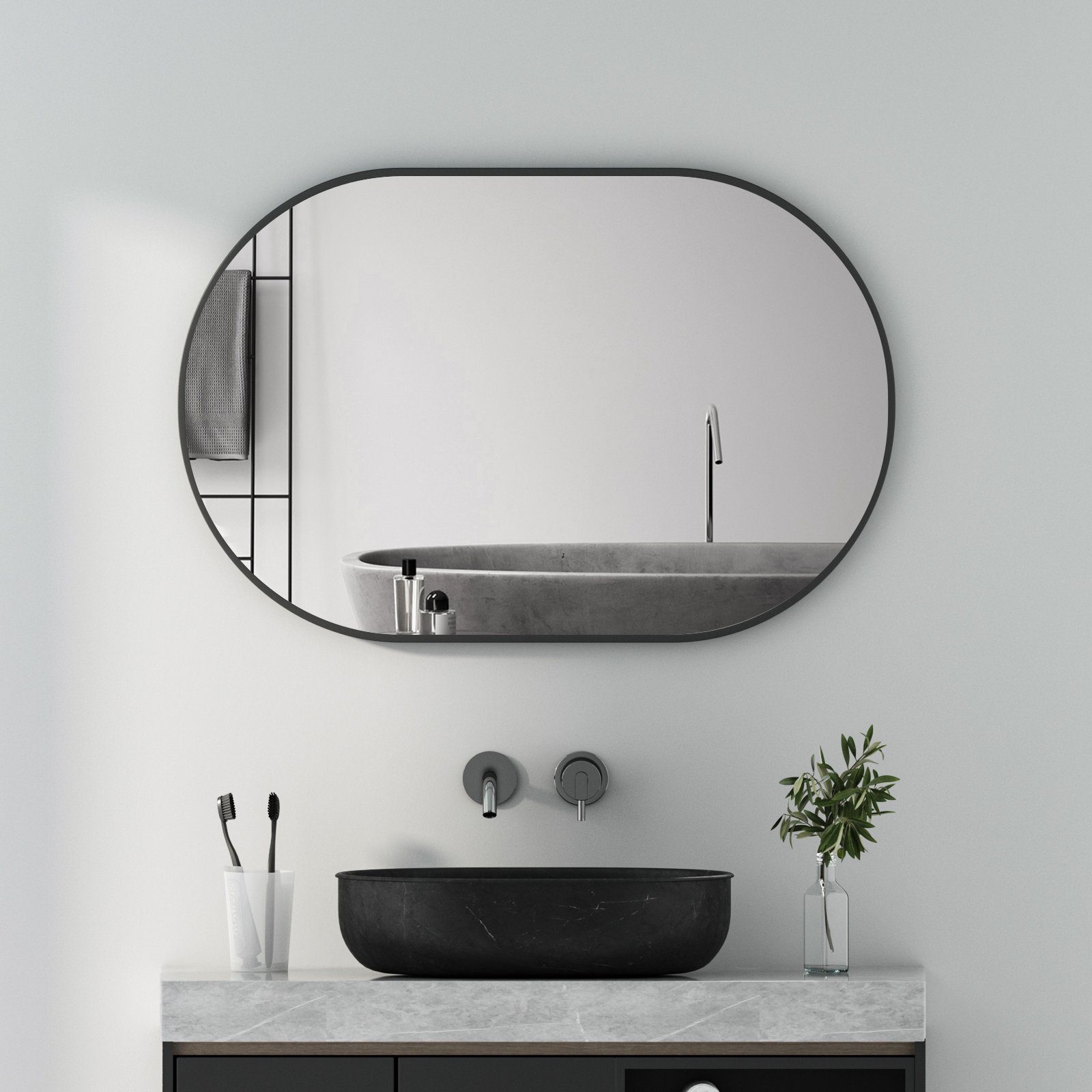 Boromal Wandspiegel Spiegel Schwarz Bad Wand Flurspiegel Metall Rahmen 50x8 günstig online kaufen