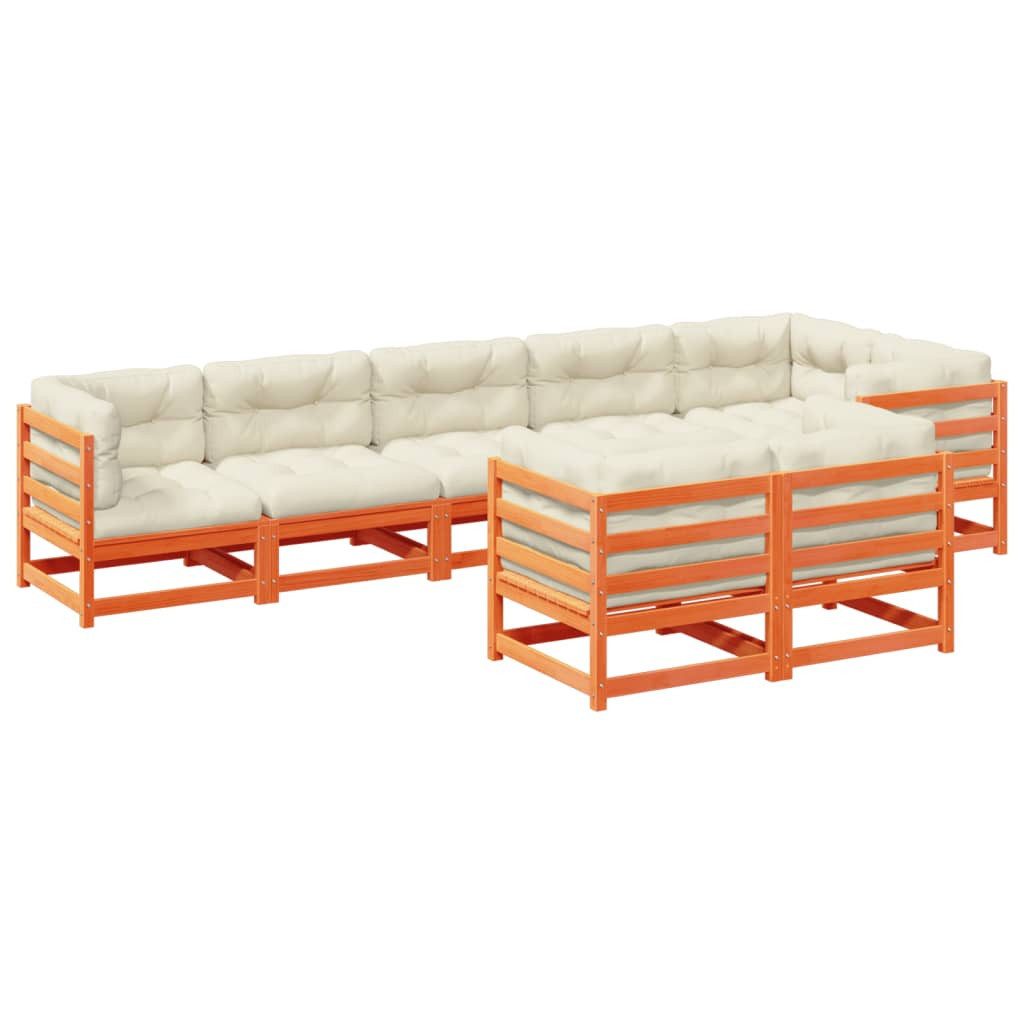 vidaXL Gartenlounge-Set 8-tlg. Garten-Sofagarnitur mit Kissen Wachsbraun Kiefernholz..., (1-tlg)
